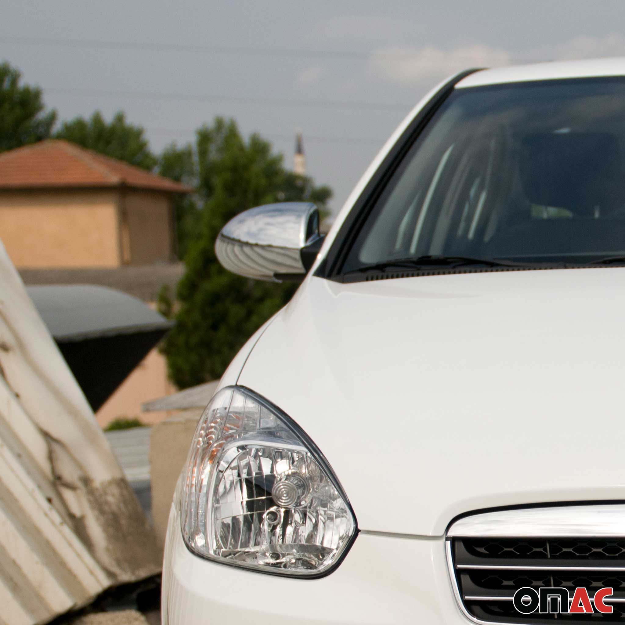 OMAC Zierleisten-Aufkleber Spiegelkappen für Hyundai Accent 2005-2012 Chrom ABS Silber, (2tlg), Langlebig,Einfache Reinigung,Einfache Installation,Rostbeständig