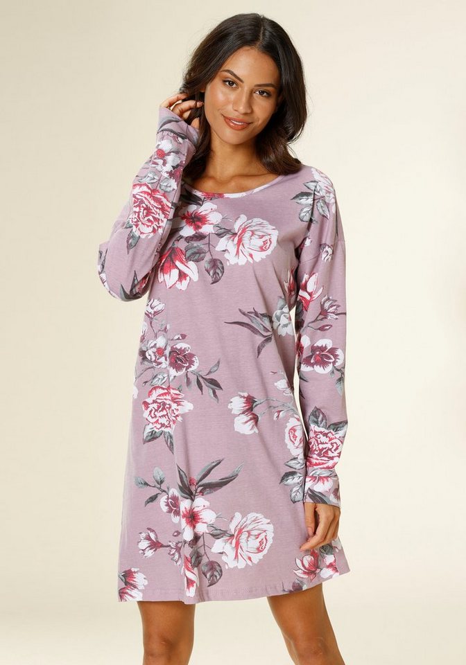 Vivance Dreams Nachthemd mit großem Blumendruck, Mit überschnittener  Schulter und langen Ärmeln mit Bündchen
