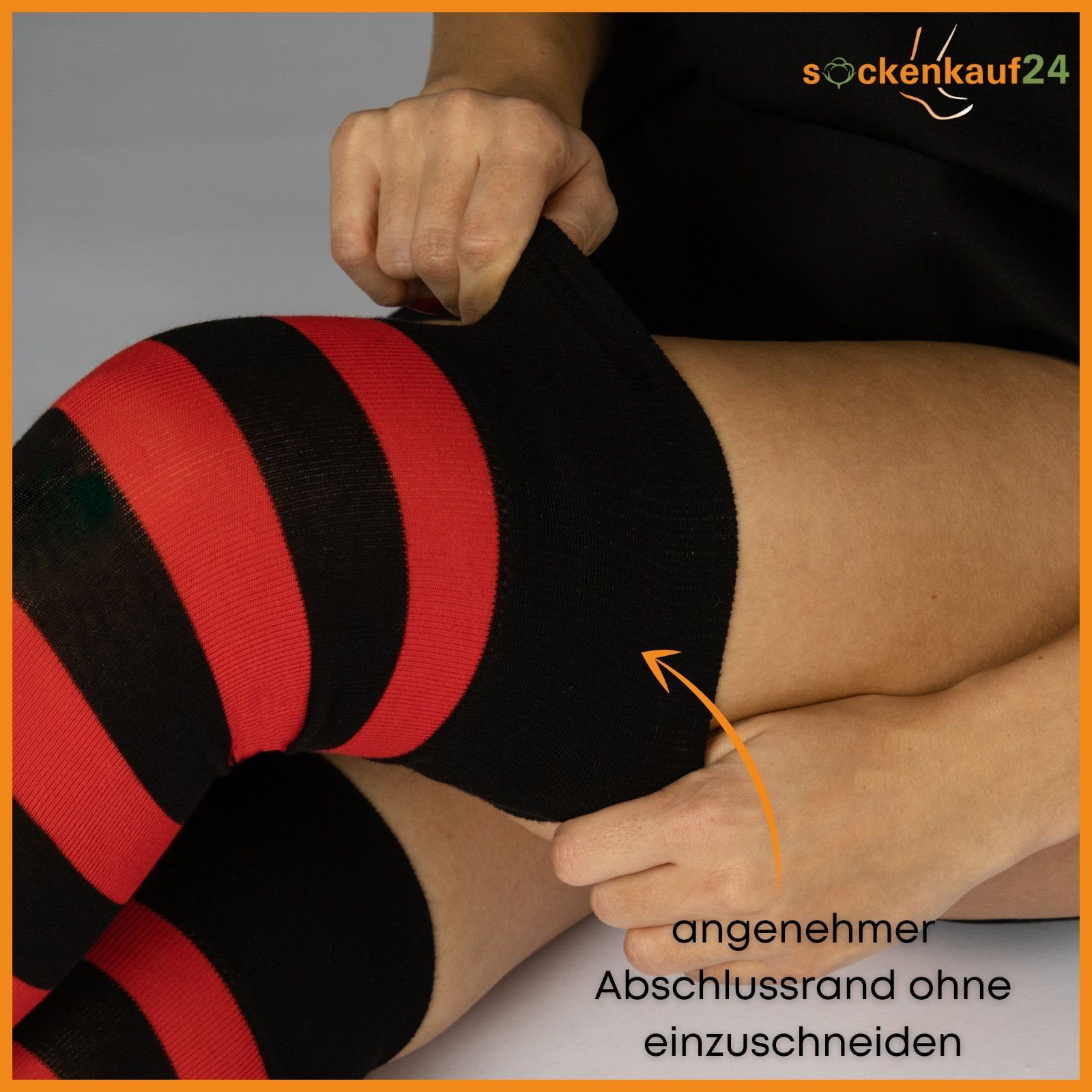 sockenkauf24 Overknees 2 Paar Overknee Strümpfe Damen Kniestrümpfe (Ringel Schwarz/Rot, 39-42) Schwarz Bunt Ringel Baumwolle - 10723 WP
