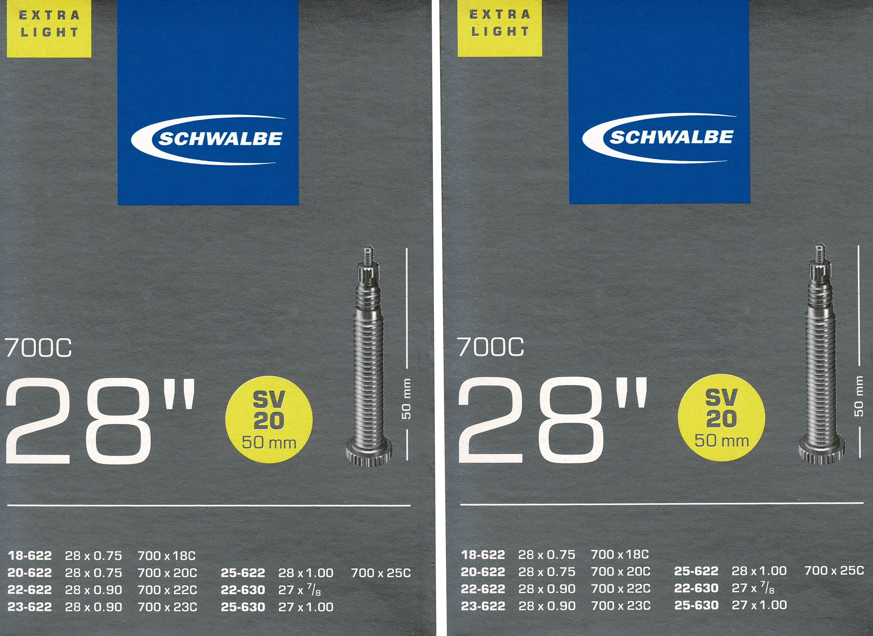 Fahrradschlauch 2x Schwalbe SV 20 Schlauch 28" 18/25-622 SV 50 mm SV20 22/25-630
