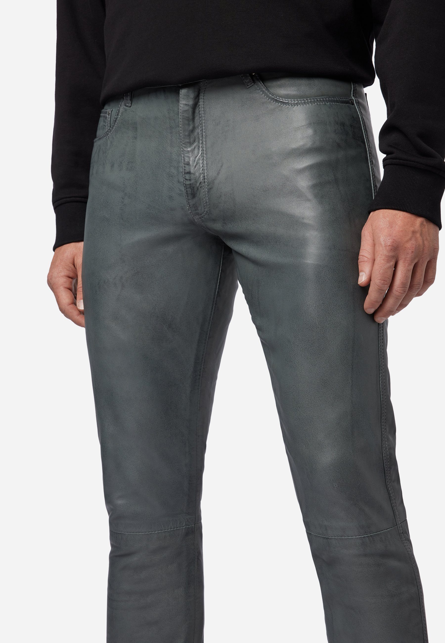 No. – Stil Fit Leder RICANO Grau Lederhose 5-Pocket Lederjeans / - TR 3 Slim Lamm Hochwertiges