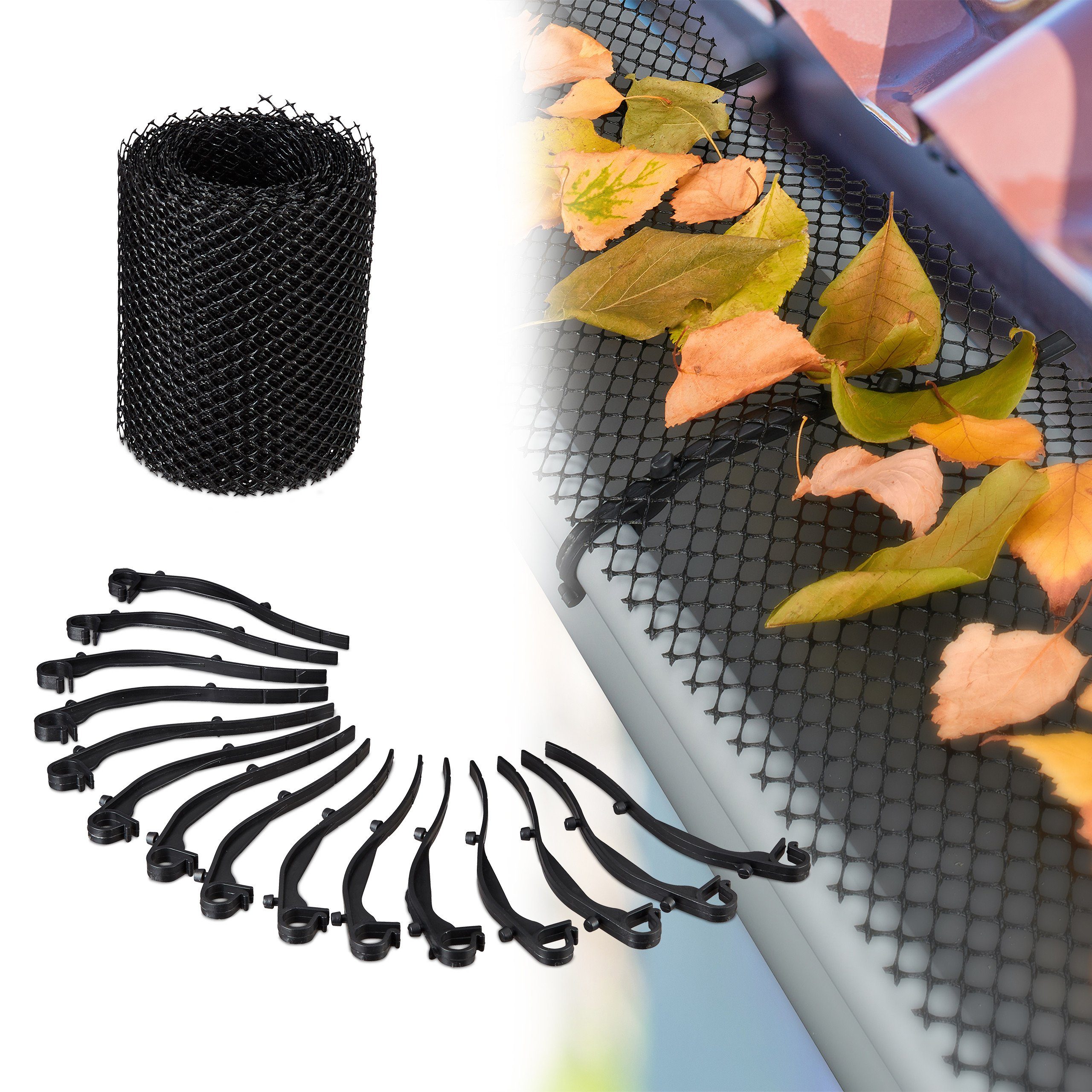 relaxdays Laubschutznetz Dachrinnen Laubschutz 6 m (16-St)