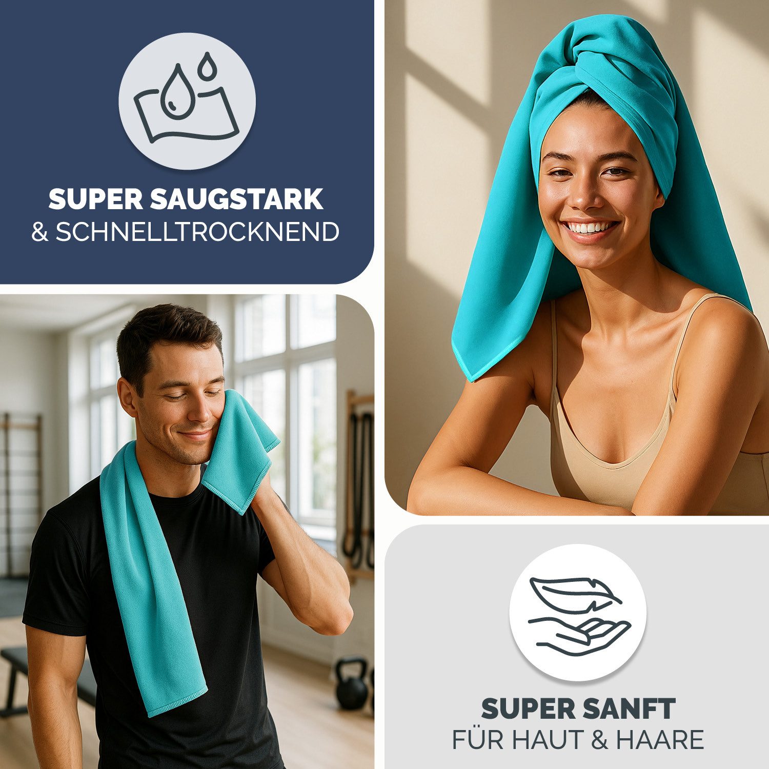 Blumtal Sporthandtuch Mikrofaser Handtuch - kompakte Mikrofaser Handtücher, Mikrofaser (inkl. Transporttasche, einzeln oder als Set verfügbar, 2-St), ultra leic – Bild 4 von 5