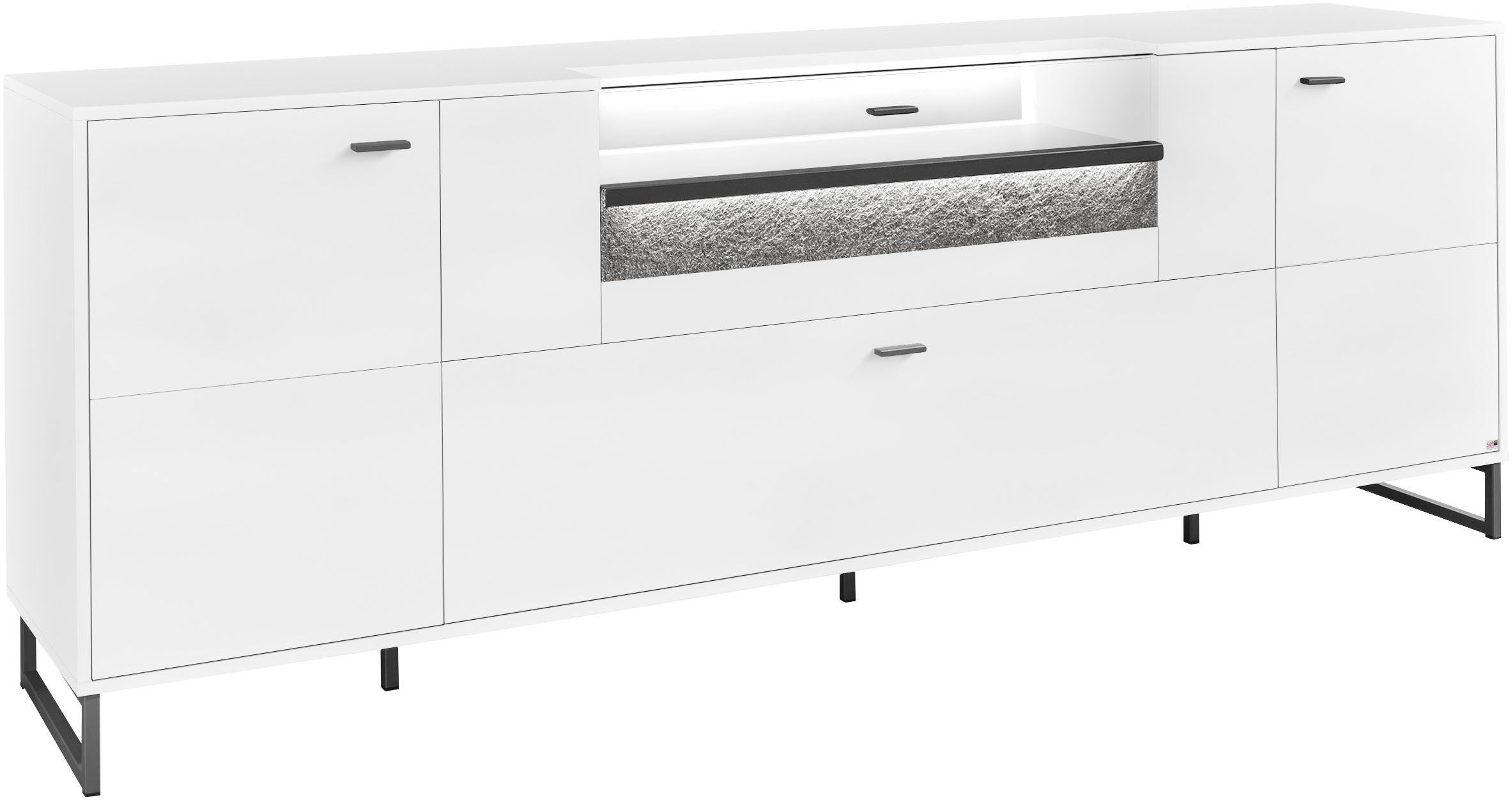 set one by Musterring TV-Schrank Deltona inkl. LED-Beleuchtung, Metallkufe, Sandstein-Zierelement, B229 x H83cm