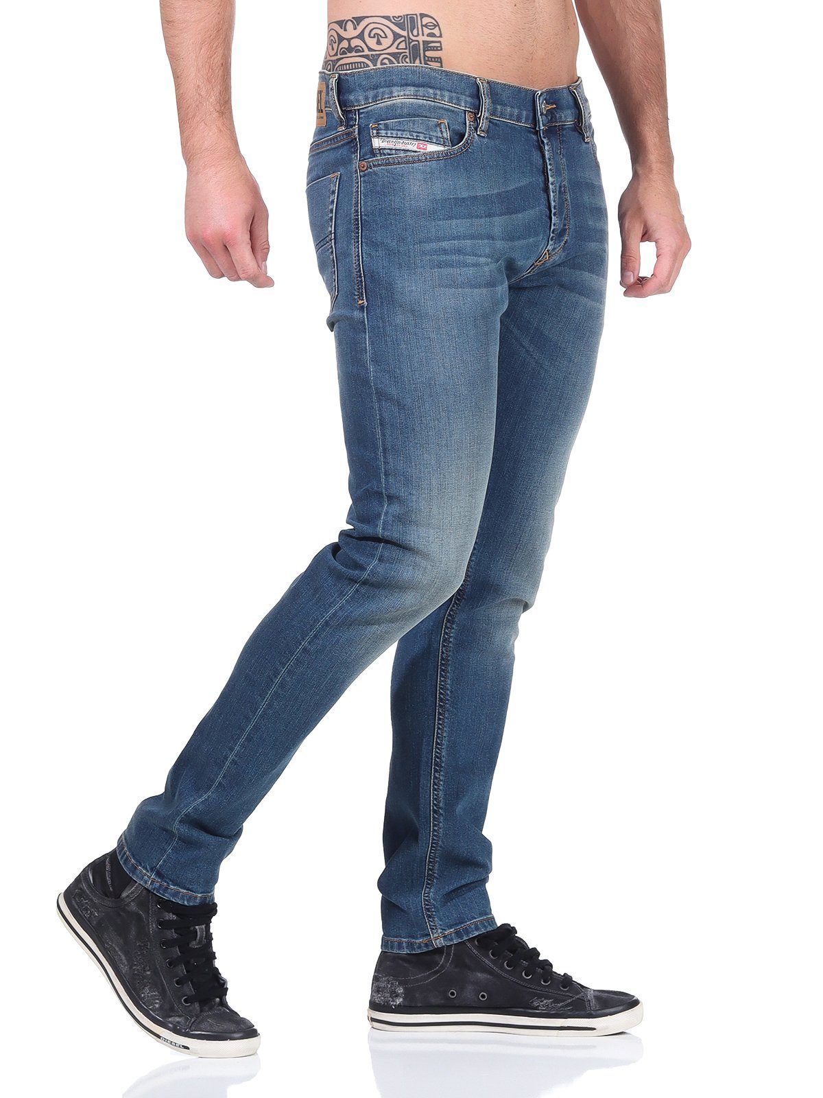 Diesel Slim-fit-Jeans Herren Tepphar-X 083AA 5-Pocket-Style, Blau, Stretch, Röhrenjeans, Used-Look