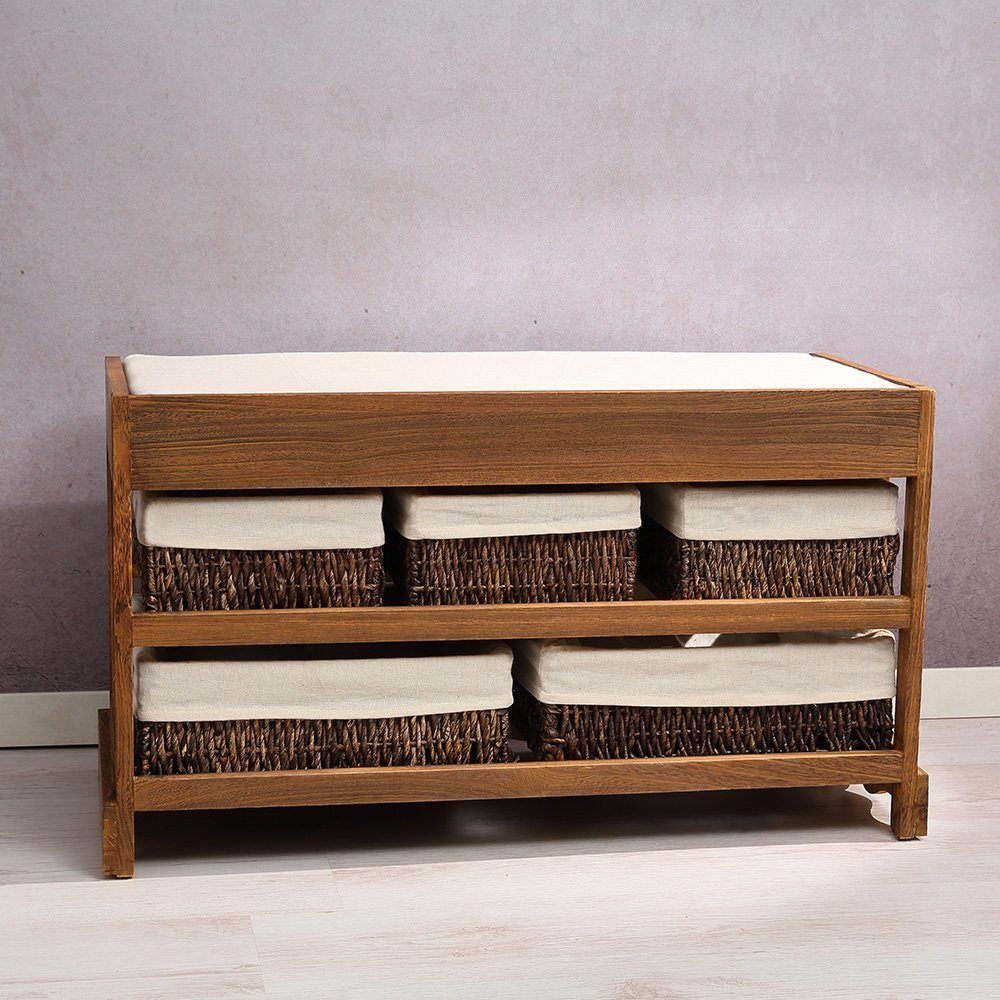 Flurbank und Truhe Braun mit Melko in Kommode 2-in-1: Hocker Sitzbank Sitzkommode Vintage (Stück), 5 Schubladen Chic Shabby Kommode Grau Sitzbank Sitzbank