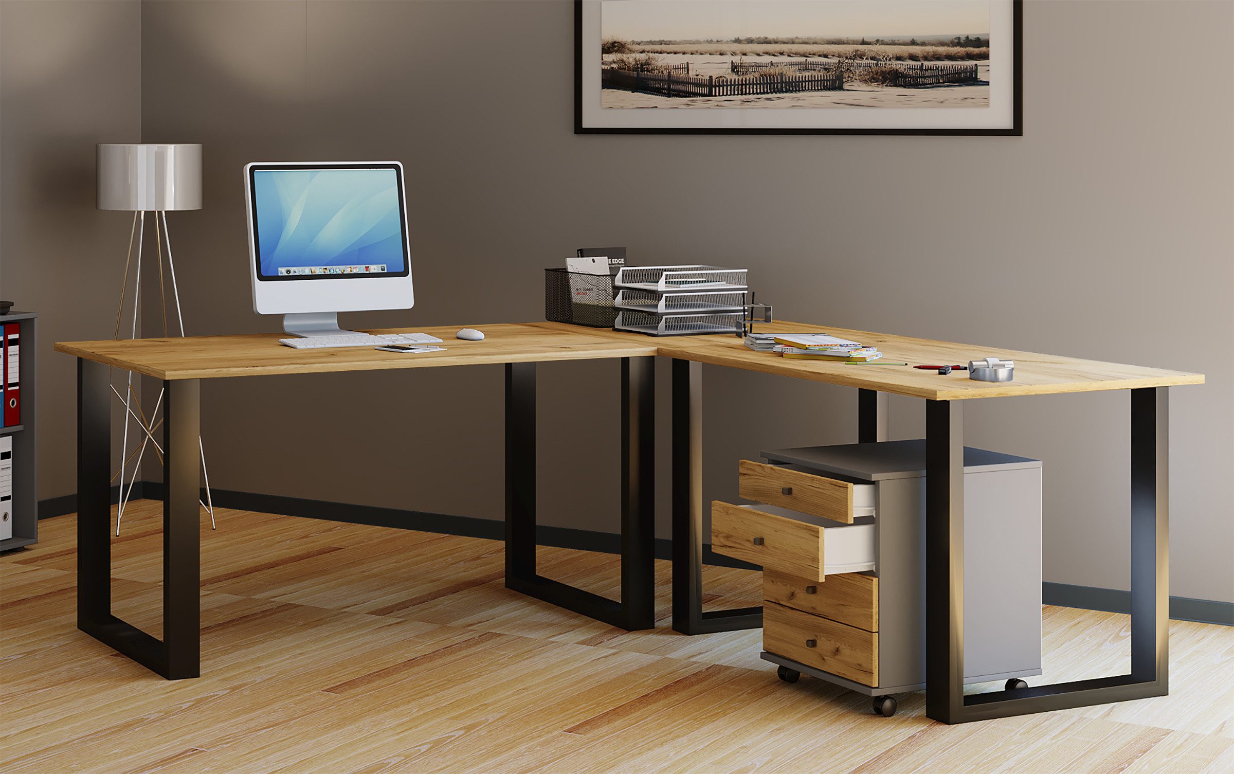 VCM Schreibtisch Lona Computertisch B. 220 x T. 190 x H. 76 cm, L-förmiger Eckschreibtisch für Büro und Homeoffice, Holzwerkstoff