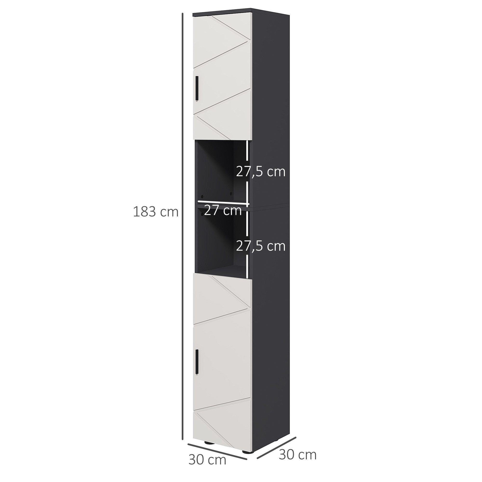Kleankin Badkommode Hochschrank Toilettenschrank, 2 offenen Fächern, für kleine Räume (schmaler Badezimmer-Aufbewahrungsschrank, 1 St., mit verstellbaren Regale – Bild 3 von 5