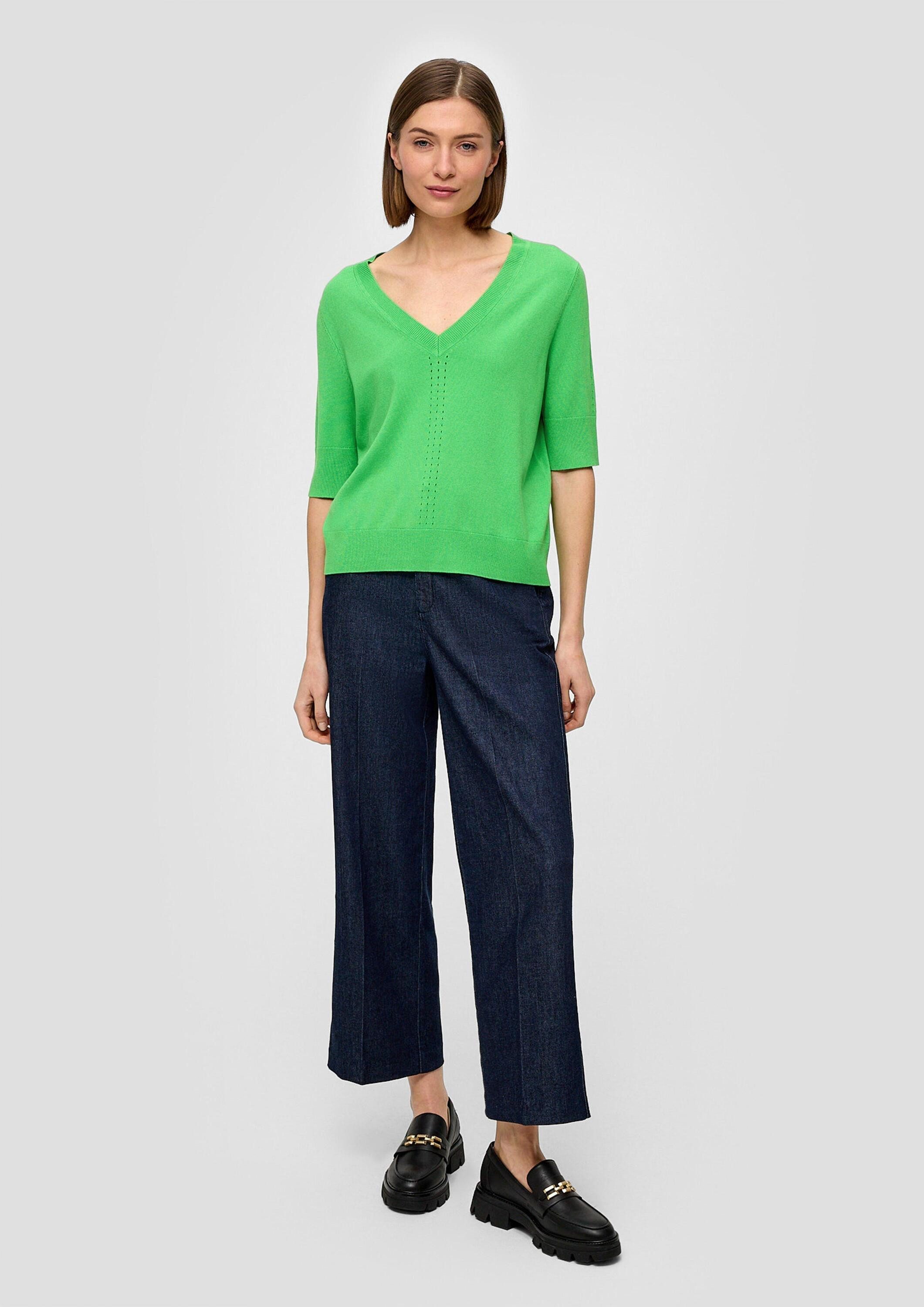 s.Oliver Kurzarmpullover Strickpullover Strickshirt mit Lochmuster