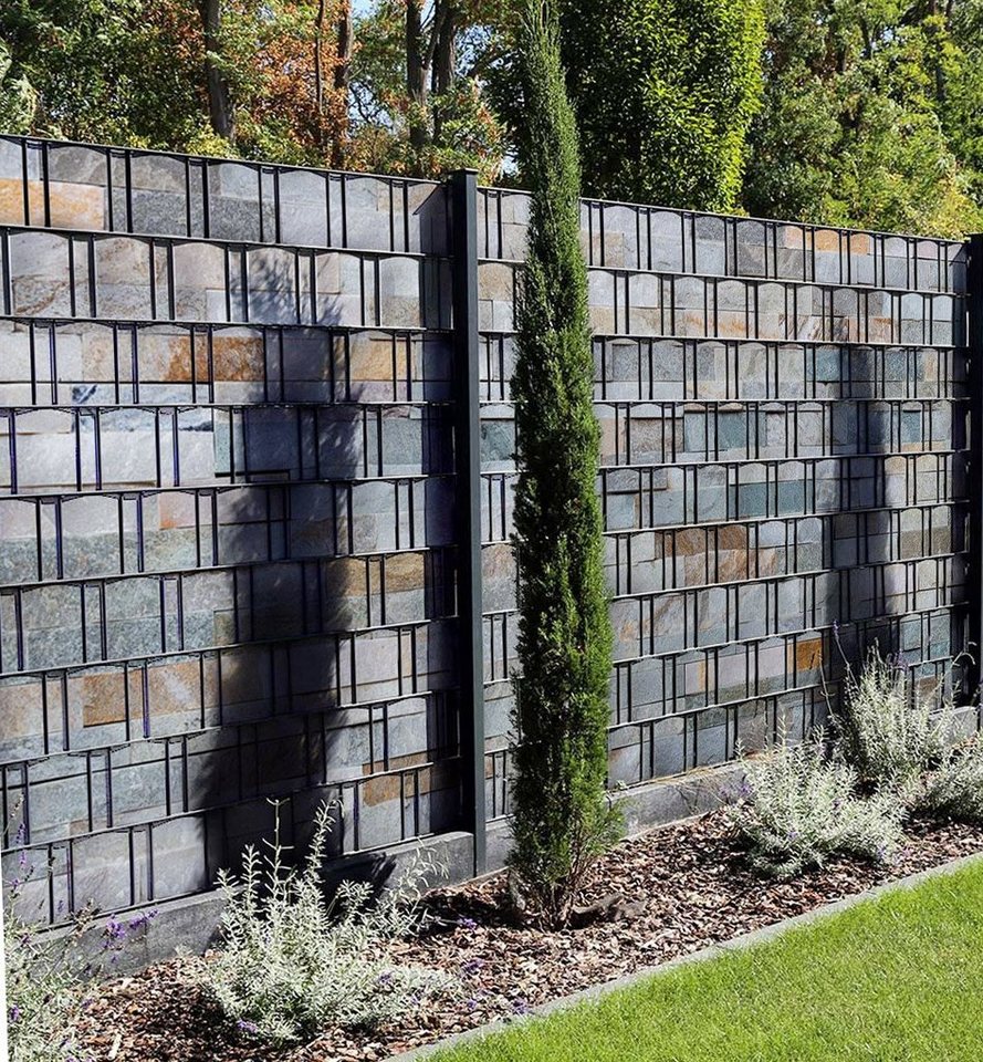Thumbnail - MyMaxxi Sichtschutzstreifen Sichtschutzstreifen Blaue Steinmauer Sichtschutz Garten Zaun