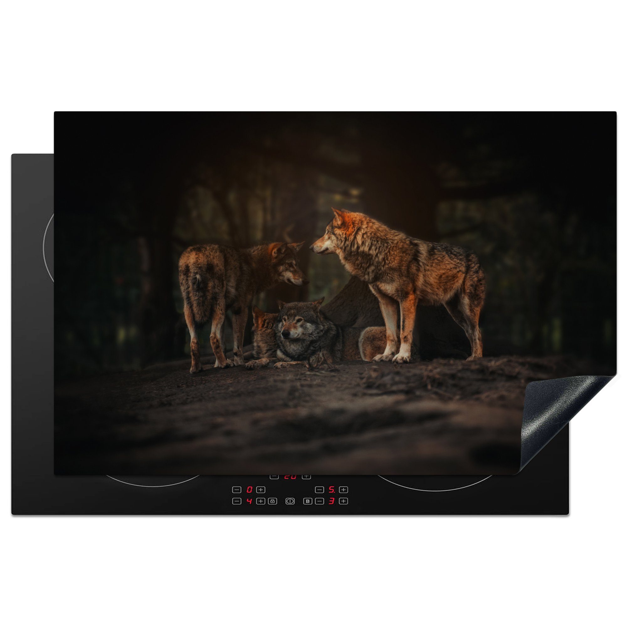 MuchoWow Herdblende-/Abdeckplatte Wolf - Tiere - Wald, Vinyl, (1 tlg), 81x52 cm, Induktionskochfeld Schutz für die küche, Ceranfeldabdeckung