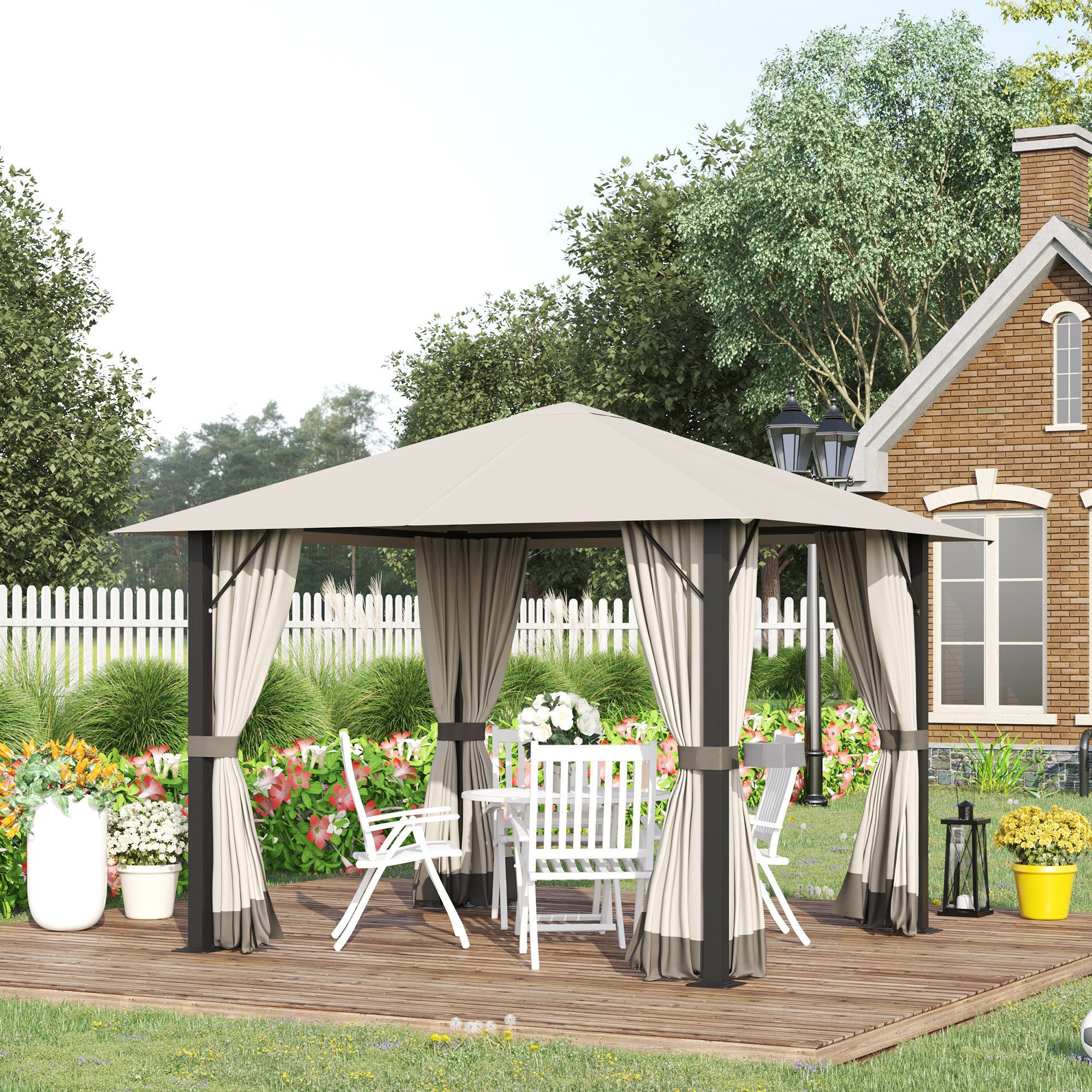 Outsunny Pavillon Mit Belüftungslöcher, Seitenteile, mit günstig online kaufen