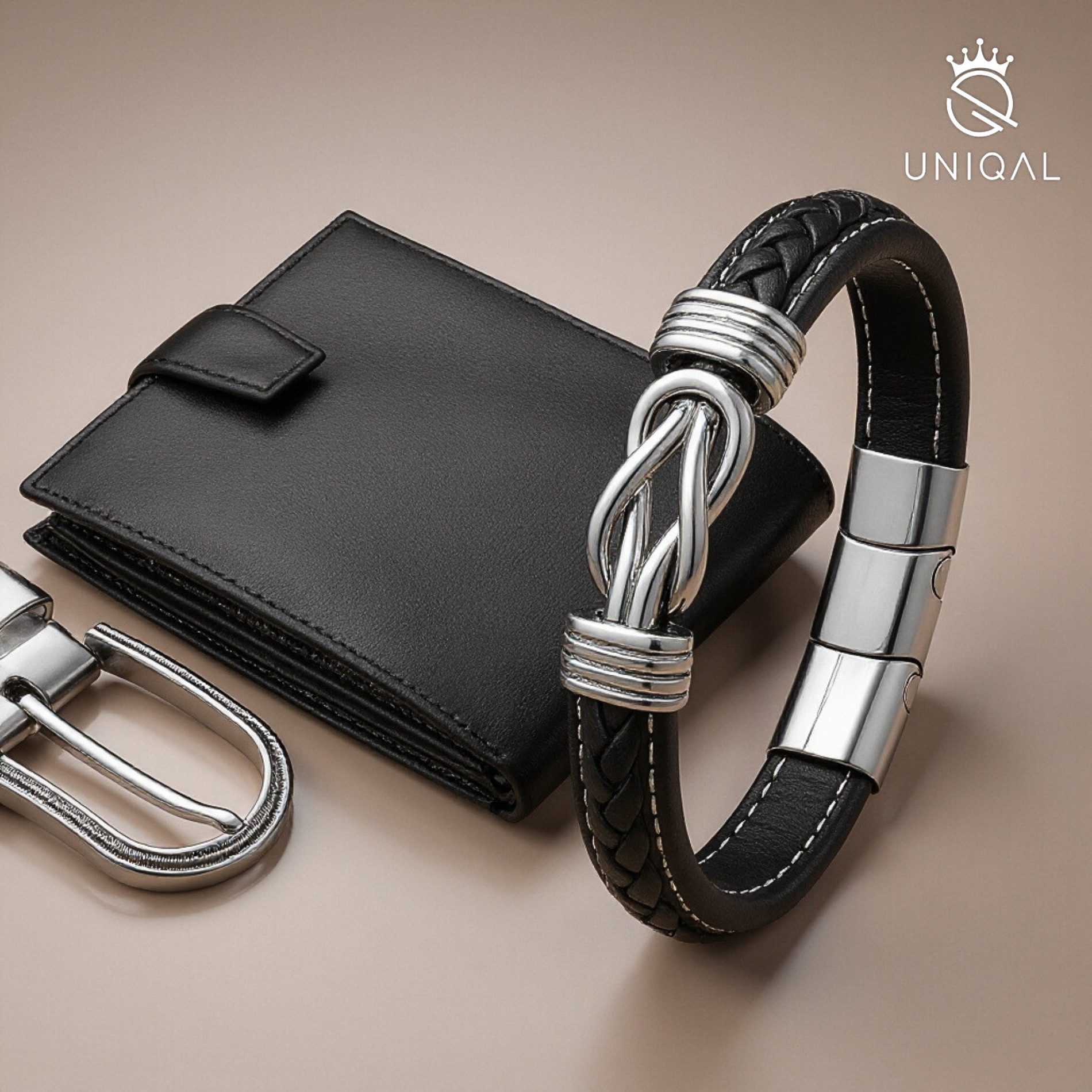 UNIQAL.de Lederarmband ETERNAL – stilvolles Infinity Armband aus Leder & Edelstahl (ideales Geschenk für Vater, Sohn oder Partner, Magnetverschluss mit Verlängerungsglied), Deutsche Handwerkskunst. Hochwertiges Design. Made by Uniqal.
