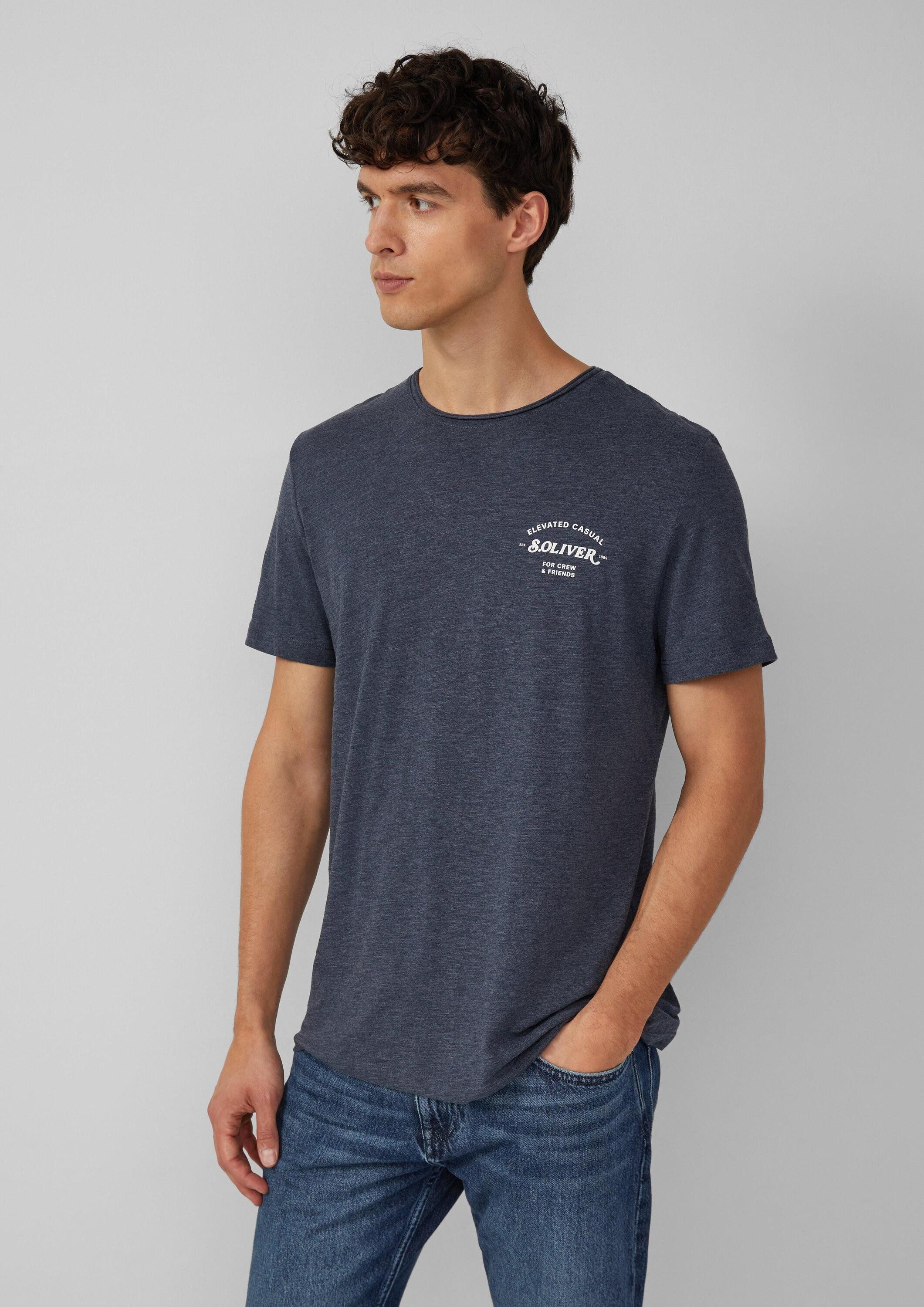 s.Oliver Kurzarmshirt T-Shirt Meliertes T-Shirt mit Rollkante und Frontprin günstig online kaufen