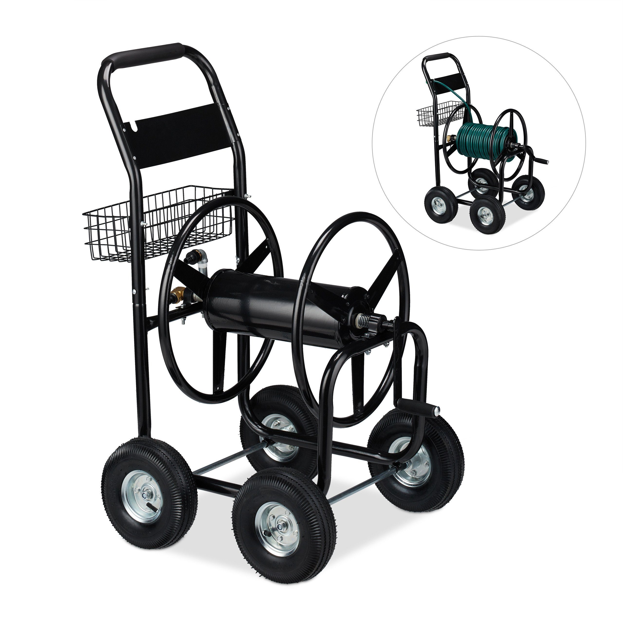 relaxdays Schlauchhalterung XL Schlauchwagen Metall schwarz, (1-tlg)