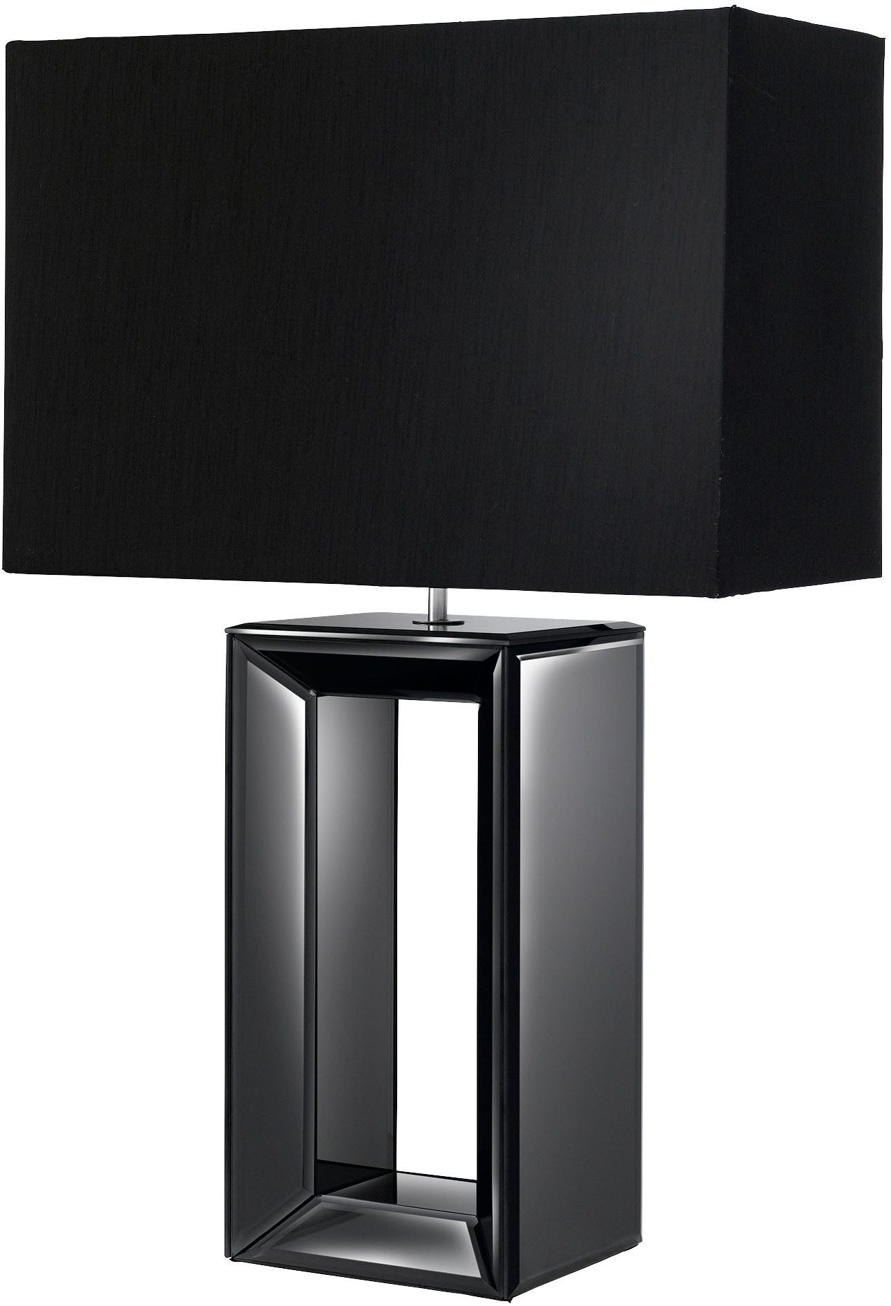 Searchlight Tischleuchte Mirror Table Lamp - Smoked Mirrored Glass & Black Faux Silk, Leuchtmittel wechselbar