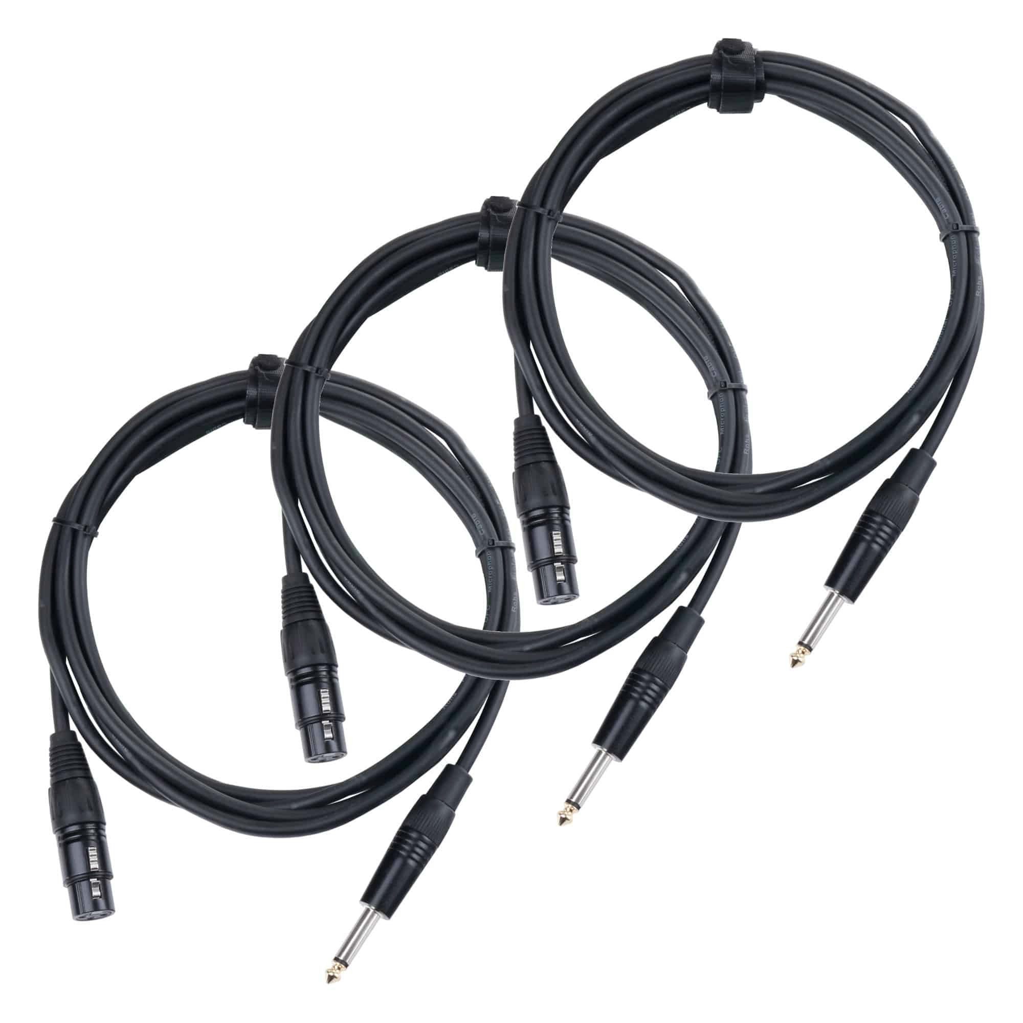 Pronomic 3x Stage XFJ-2.5 Mikrofonkabel Audio-Kabel, Klinke 6.3mm Mono, XLR  3-polig female (250 cm), Hochwertige Stecker und Schirmung