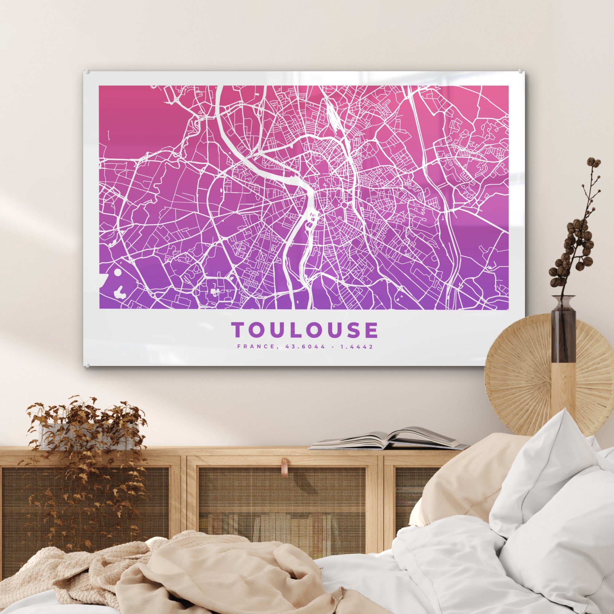 Frankreich, St), MuchoWow Stadtplan - Schlafzimmer Acrylglasbilder (1 & - Acrylglasbild Wohnzimmer Toulouse