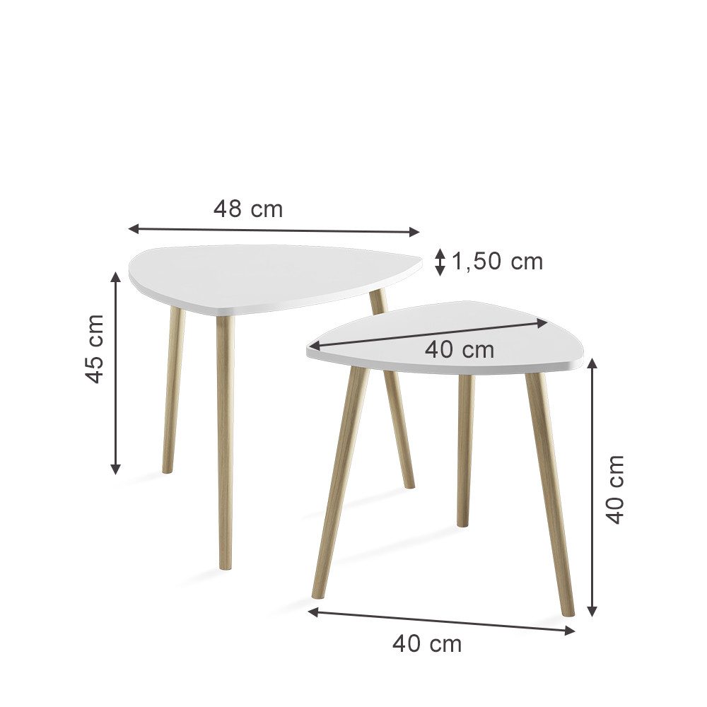 Vicco Couchtisch Twino, Weiß/Sonoma, 48 x 45 cm 2er Set (1-St)