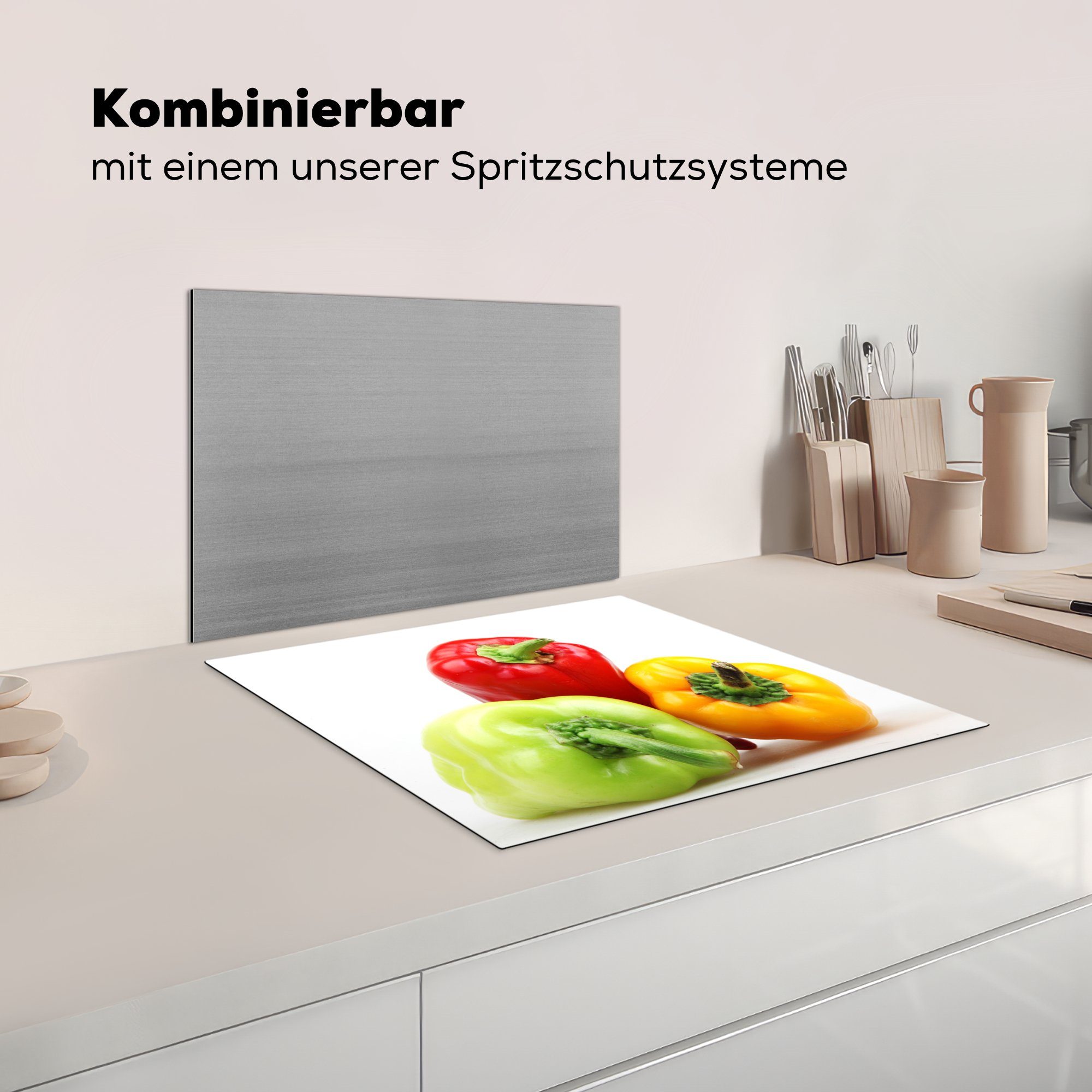 cm, 59x52 Bunte küche, tlg), Vinyl, Paprikaschoten Ceranfeldabdeckung Induktionsmatte die hellem auf (1 Hintergrund, MuchoWow für Herdblende-/Abdeckplatte