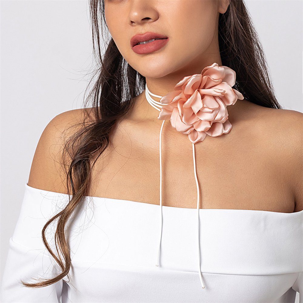 Rouemi Choker Halskette, Aprikose Braut die Satin-Halskette für Blumenkette