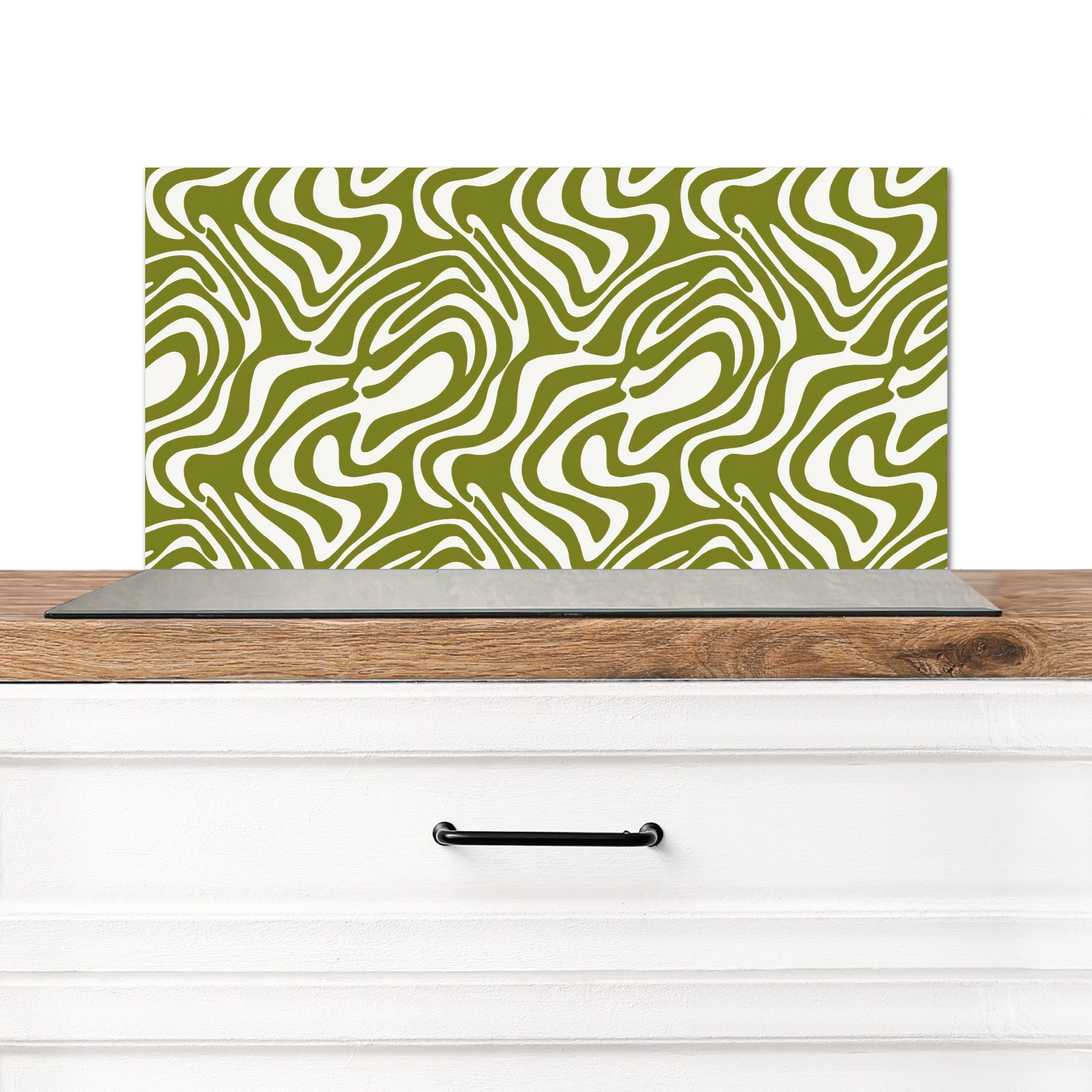 KitchenYeah Küchenrückwand Linienmuster - Grün - Bio, (1-tlg), Spritzschutz Küchenrückwand, Wandschutz, 60x30 cm