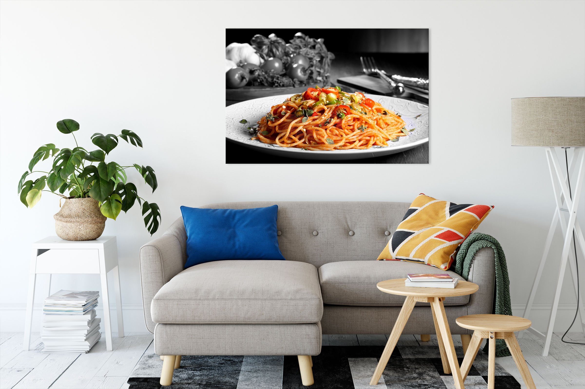 Pixxprint Leinwandbild schmackhafte Spaghetti Zackenaufhänger Spaghetti Italia inkl. fertig St), bespannt, Leinwandbild schmackhafte Italia, (1