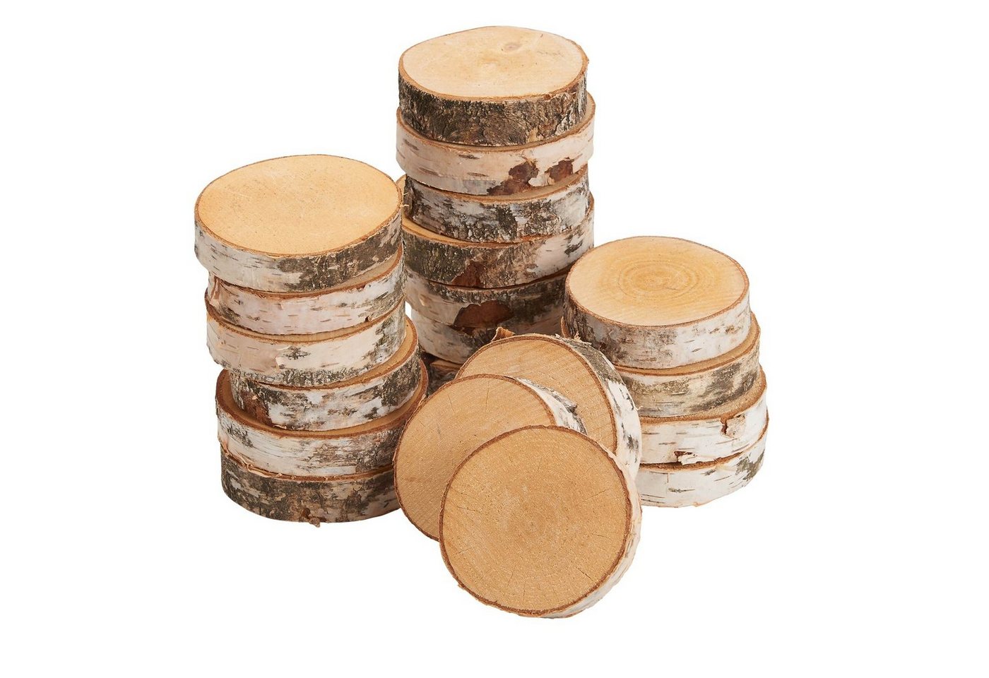 Thumbnail - matches21 HOME & HOBBY Bastelnaturmaterial Kleine Baumscheiben Birke Holz-Platten Holzscheiben in 8 - 10 cm, (20-tlg), n...