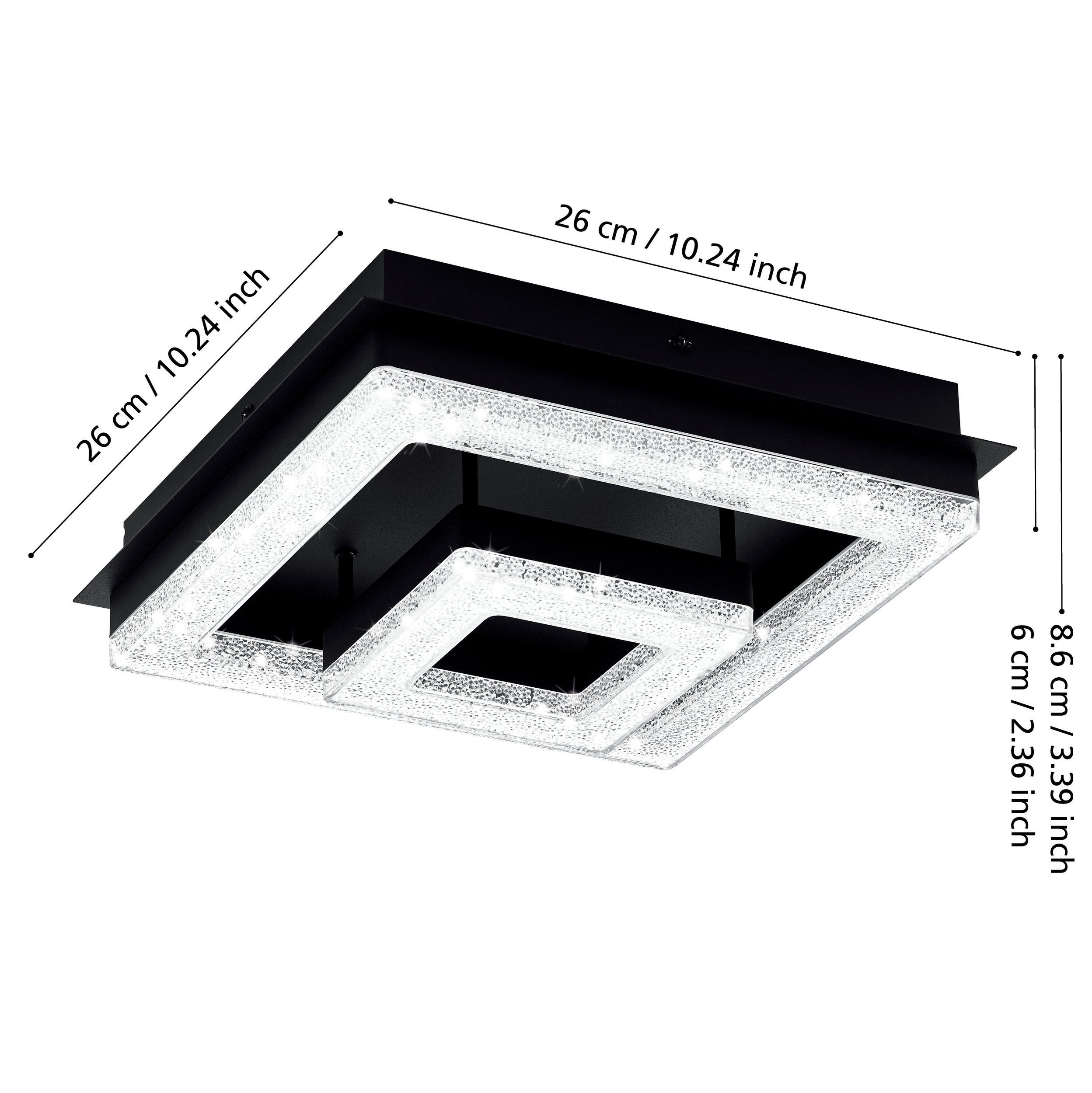 EGLO LED Deckenleuchte Fradelo 1, Leuchtmittel inklusive, Wand-/Deckenleuchte - L26 x B26 x H8,5cm - schwarz - 4X2W;1X3,5W inkl.