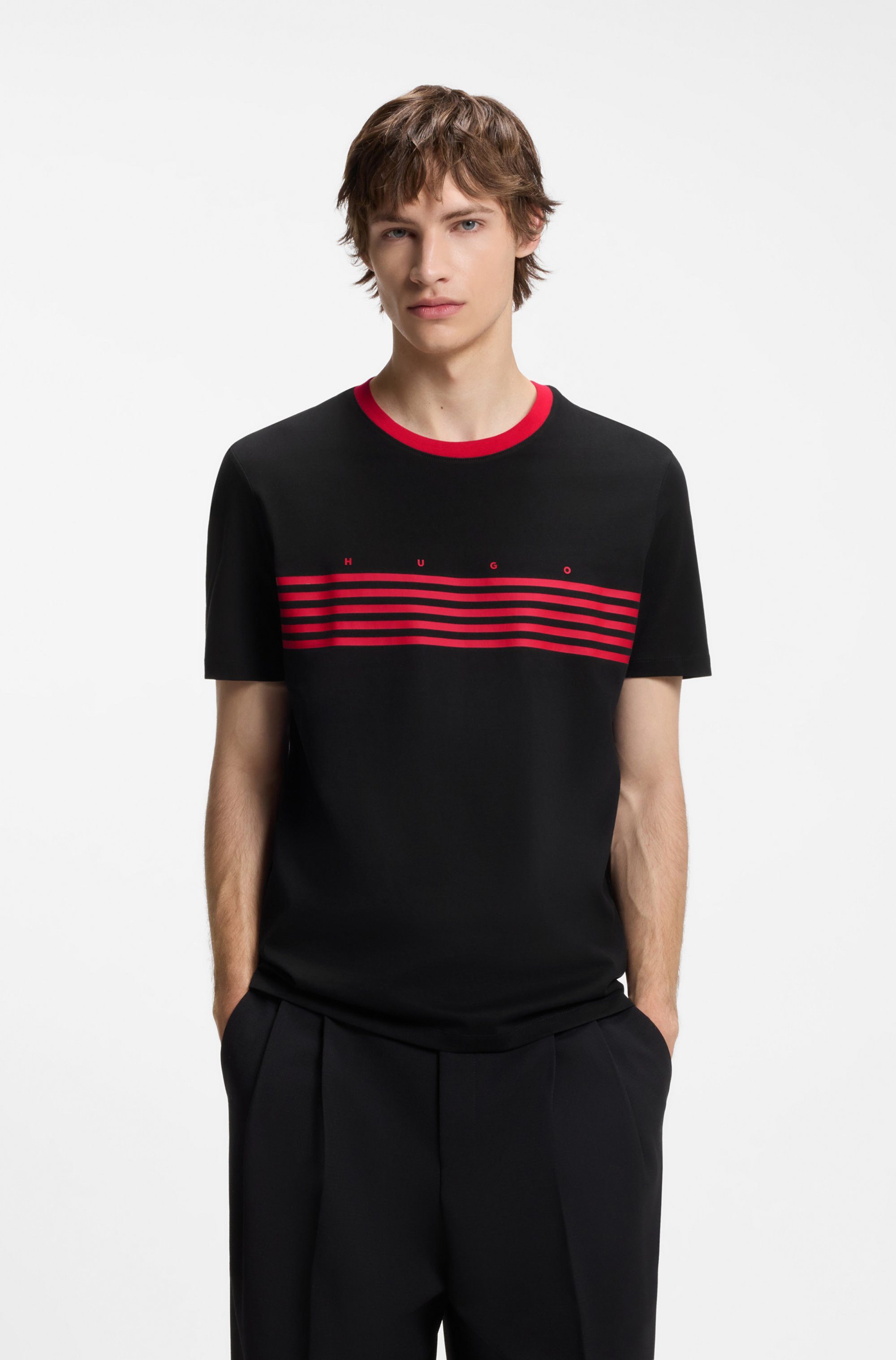 HUGO T-Shirt Dempsy kontrastfarbiger Ausschnitt, Regular Fit, reine Baumwolle