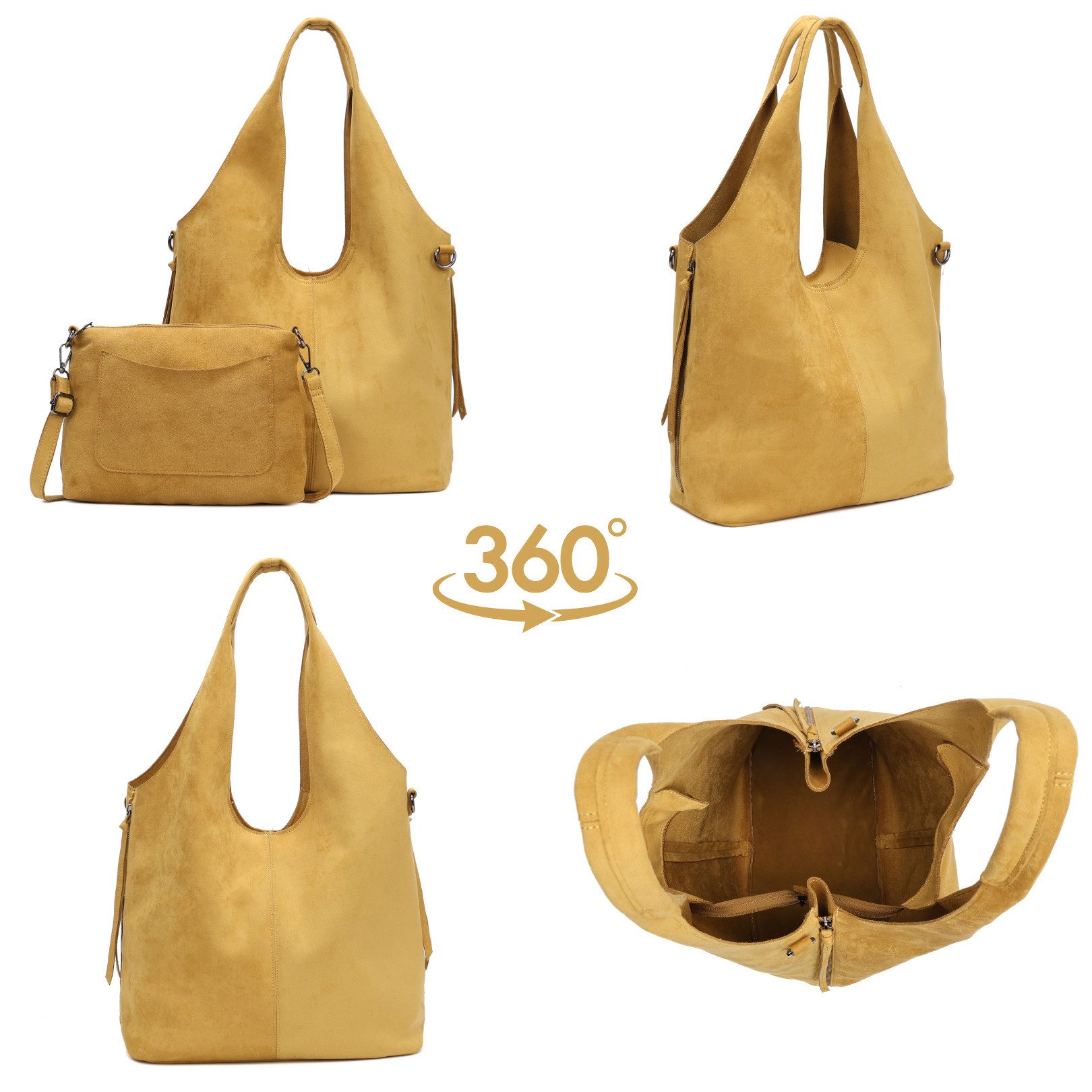 MIRROSI Shopper Damen Hobo bag 2-in-1 Set Wildleder-Optik aus Polyester (mit kleiner Umhängetasche & Reißverschluss, ca. 36 x 17 x 29 cm), Neue Kollektion Herbs – Bild 3 von 3
