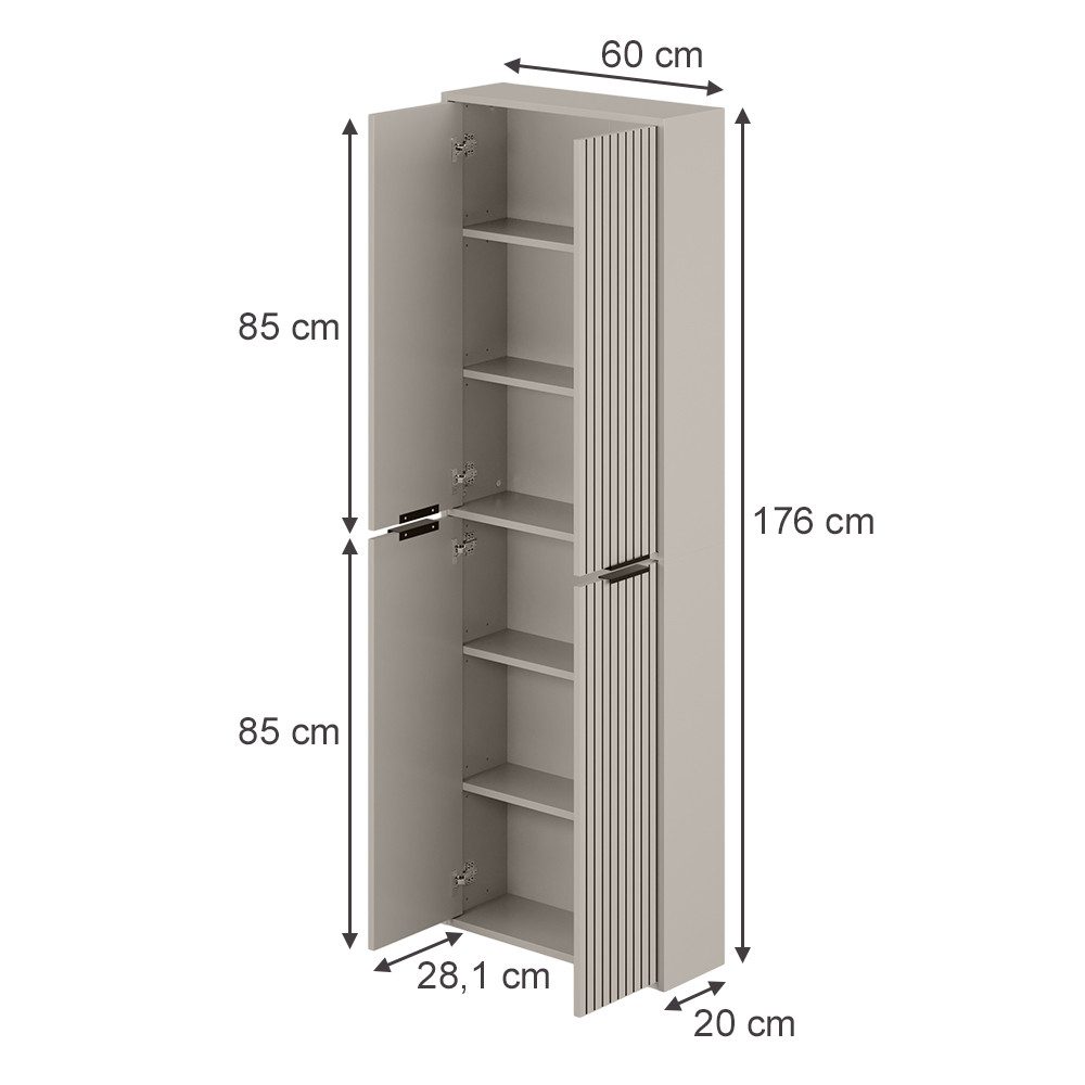 Vicco Hochschrank Ruford, Cashmere, 60 x 176 cm mit 4 Türen (1-St)
