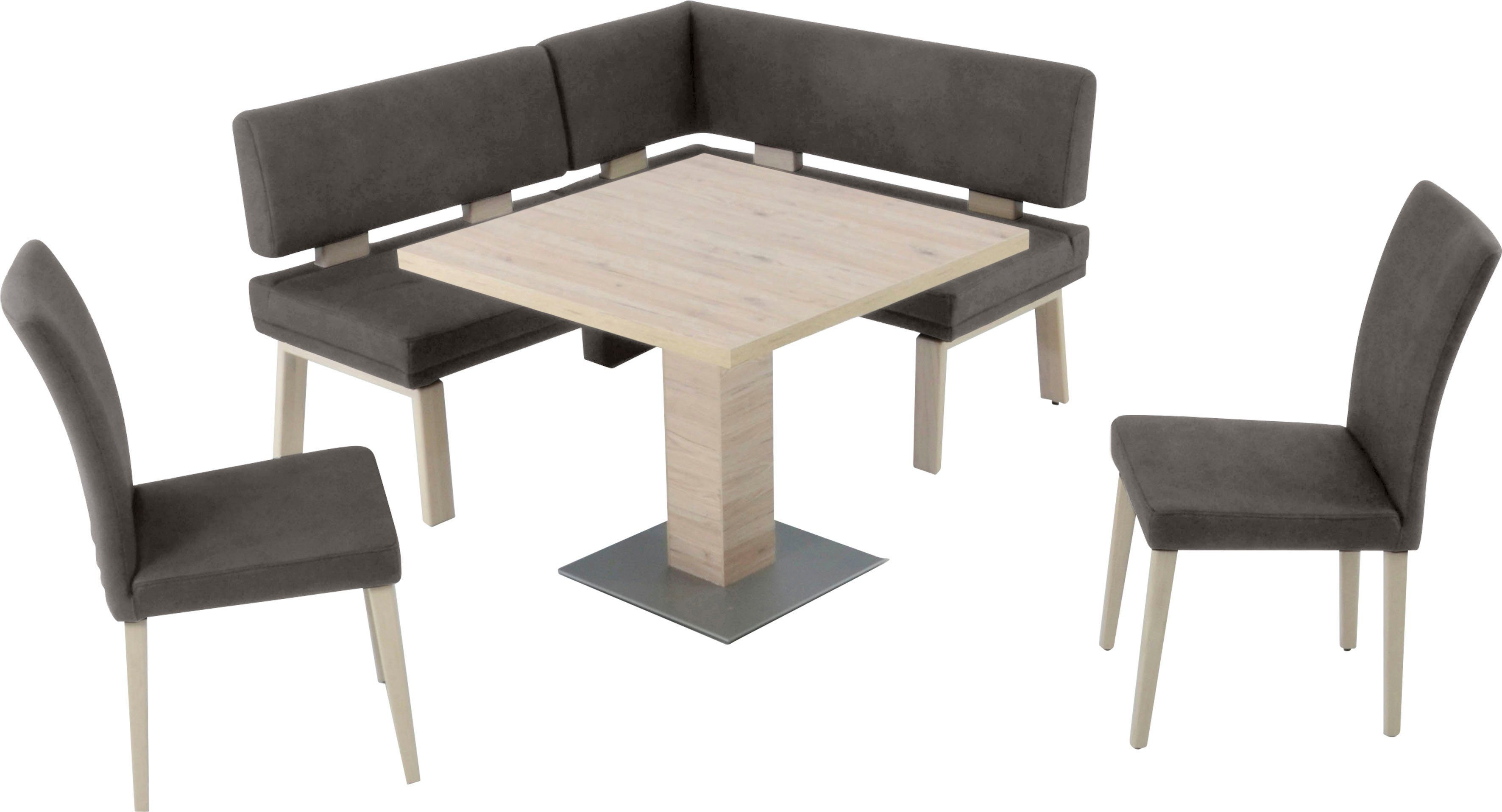 K+W Komfort & Wohnen Eckbankgruppe Santos I, (Set), rechts/links Schenkel 157cm, zwei 4 Holzstühle und Tisch 90x90cm darkgrey