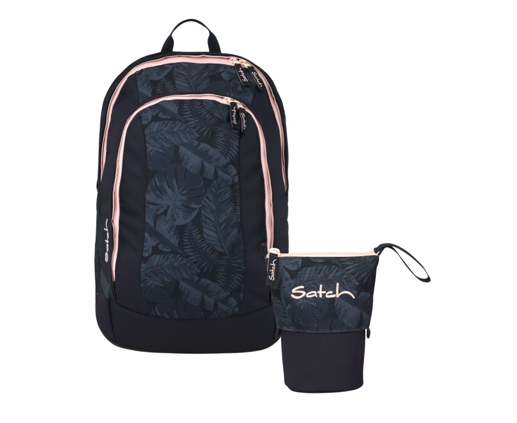 Satch Schulranzen Schulrucksack-Set AIR Midnight Jungle 2-teilig (2-teilig), Schulranzen, ergonomisch, Laptop-Fach, Your-Size-System