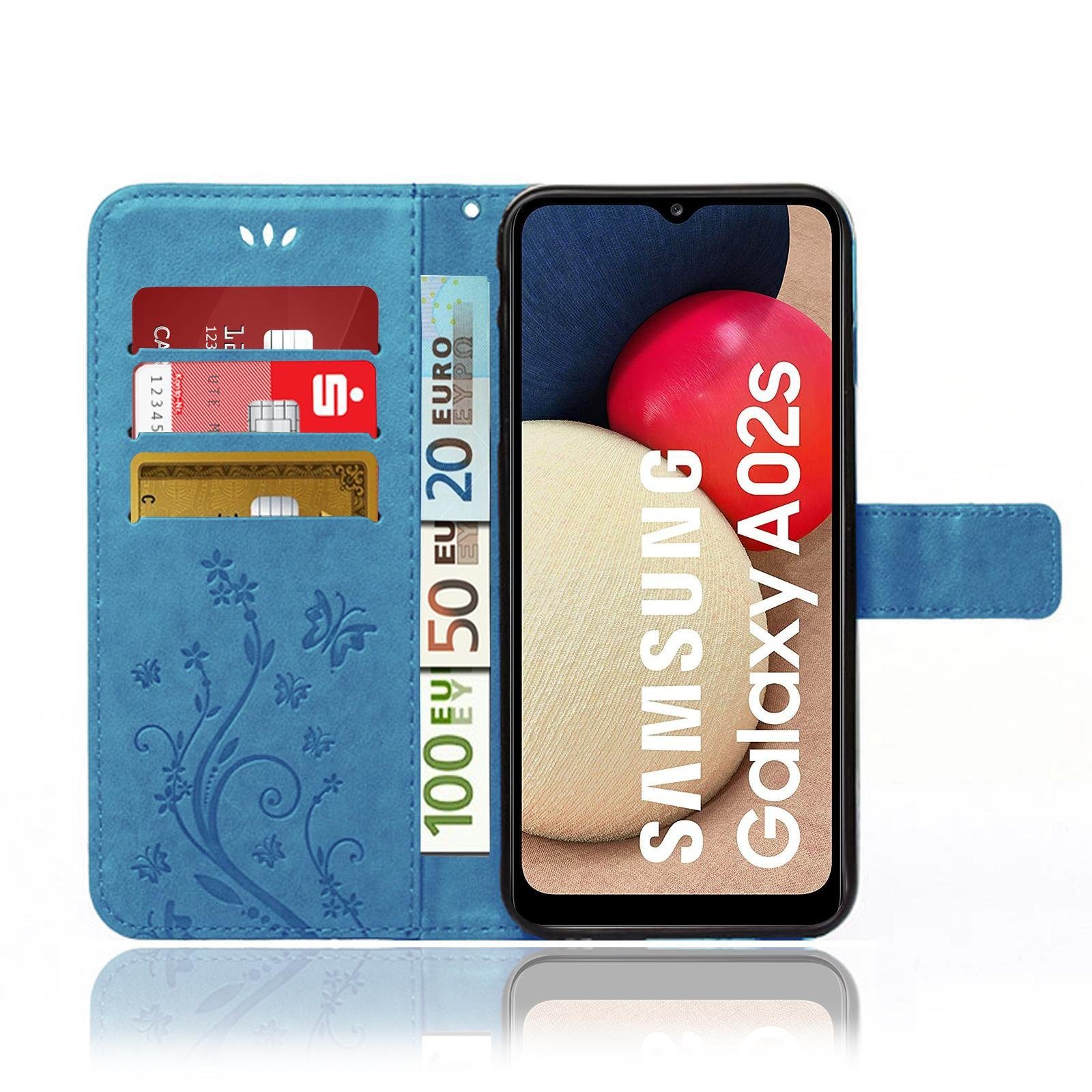 Numerva Handyhülle Bookstyle Flower Handytasche Schutzhülle für Samsung Galaxy A02s, Klapphülle Flip Cover mit Blumenmuster