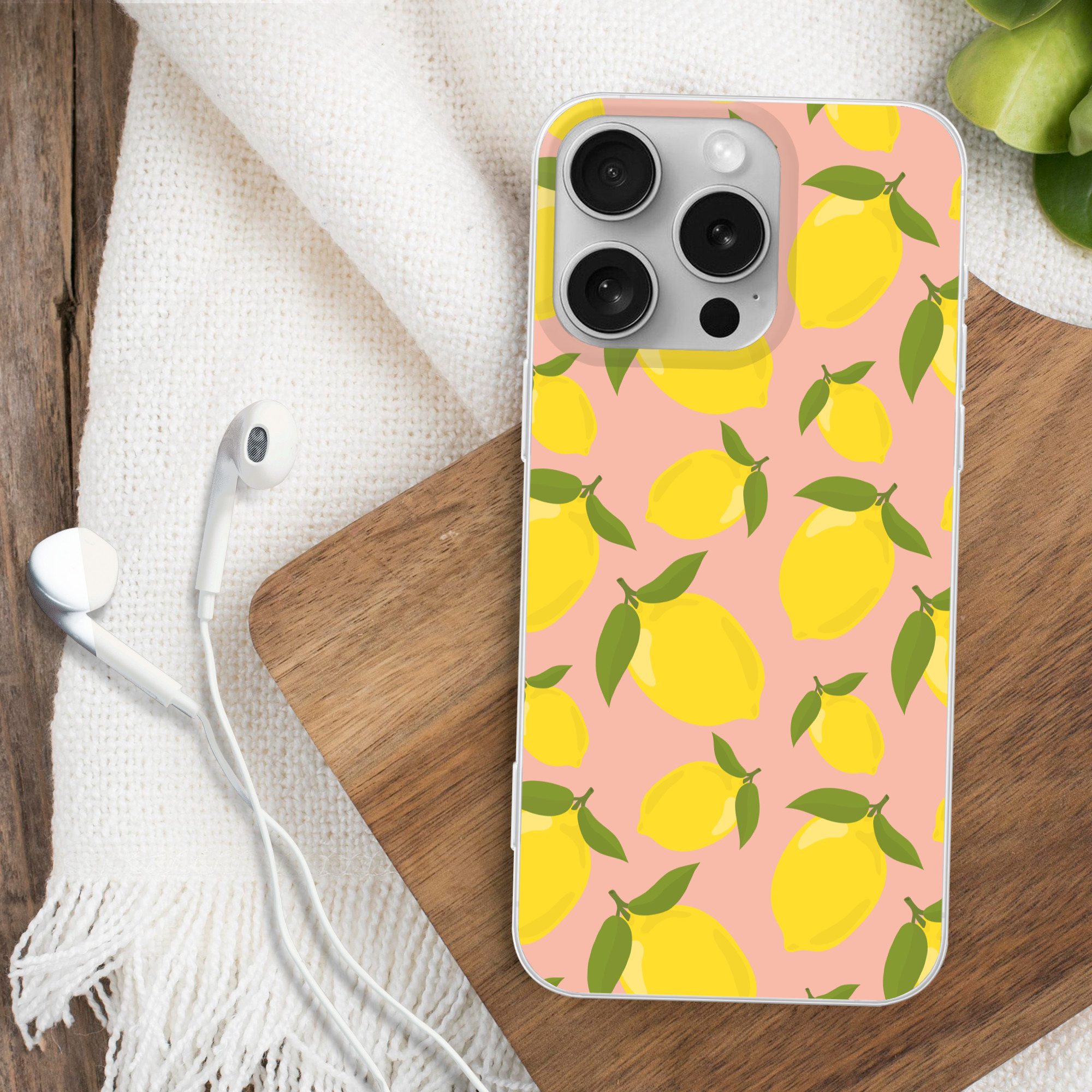 MuchoWow Handyhülle für Apple iPhone 16 Pro Zitronen - Gelb - Rosa - Muster - Obst, Smartphone-Bumper, Print, Handy Schutzhülle Dünn