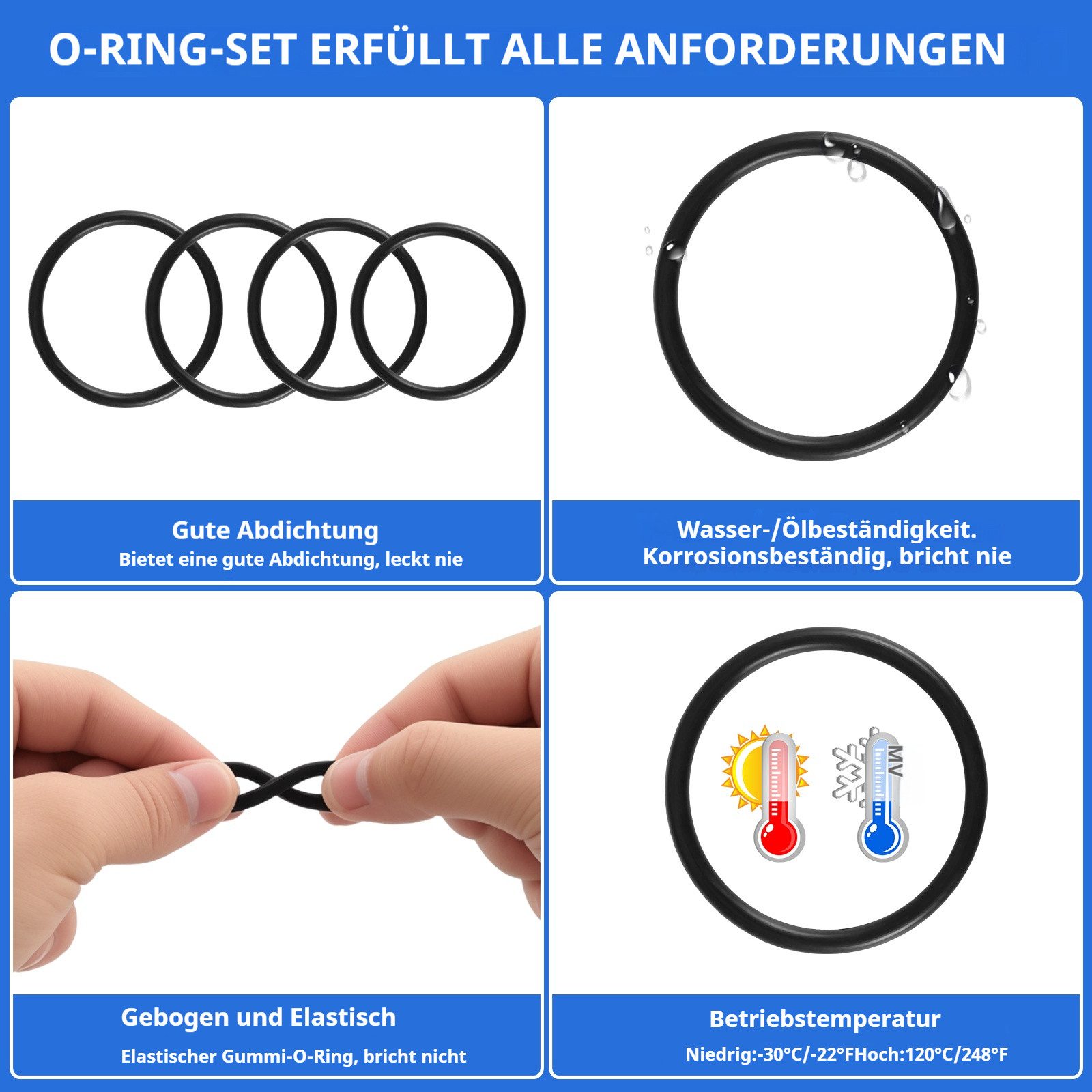 BlingBin Dichtungsring 419 pcs Gummi O Ringe Kit Dichtung Dichtring Set - Öl, UV, Hitze (1er Set, 419-St., 419 Stück), 3-50 mm Durchmesser für Klempner Mechanik Werkstatt