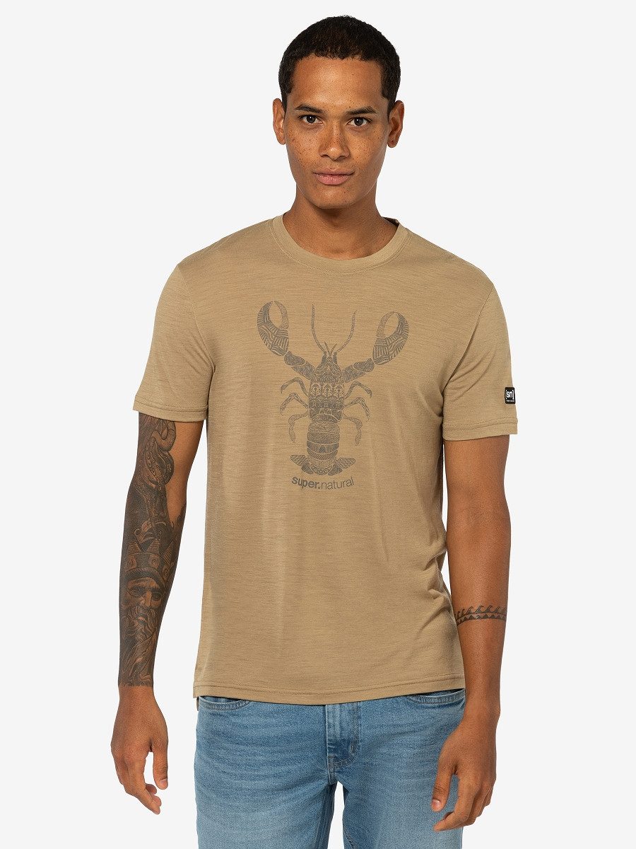 SUPER.NATURAL T-Shirt für Herren, Merino TATTOOED LOBSTER Tier Motiv, Reise