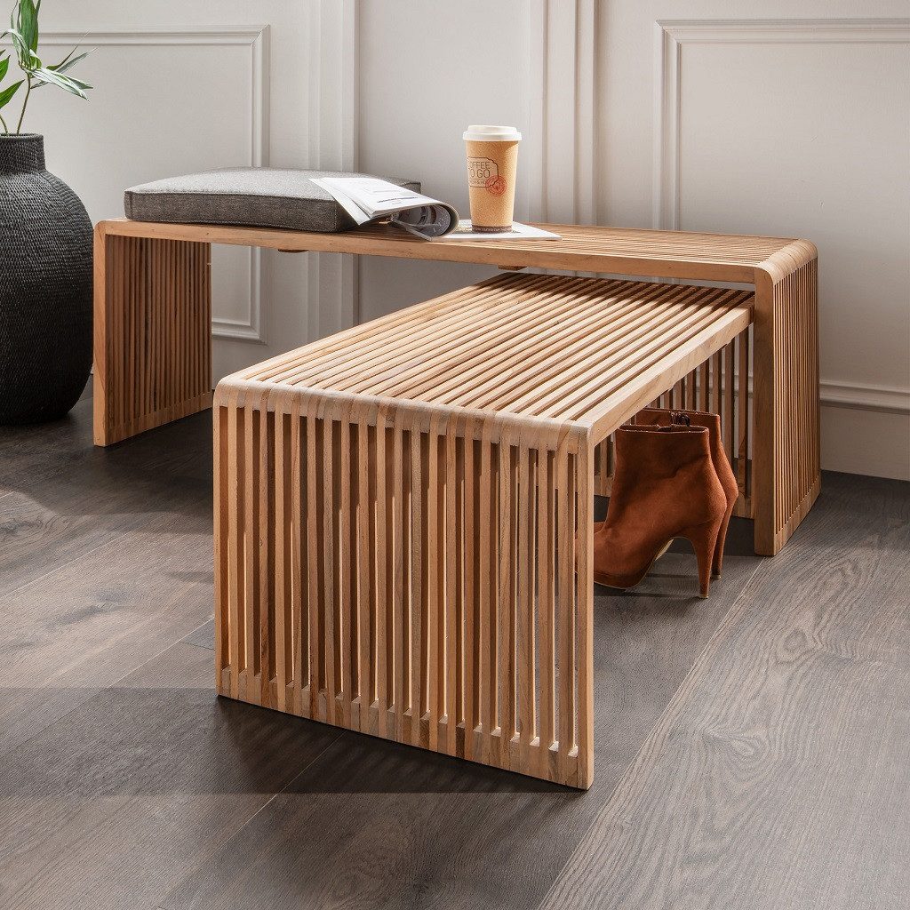 Main Möbel Sitzbank Sitzbank 2er-Set "Woody" recyceltes Teakholz