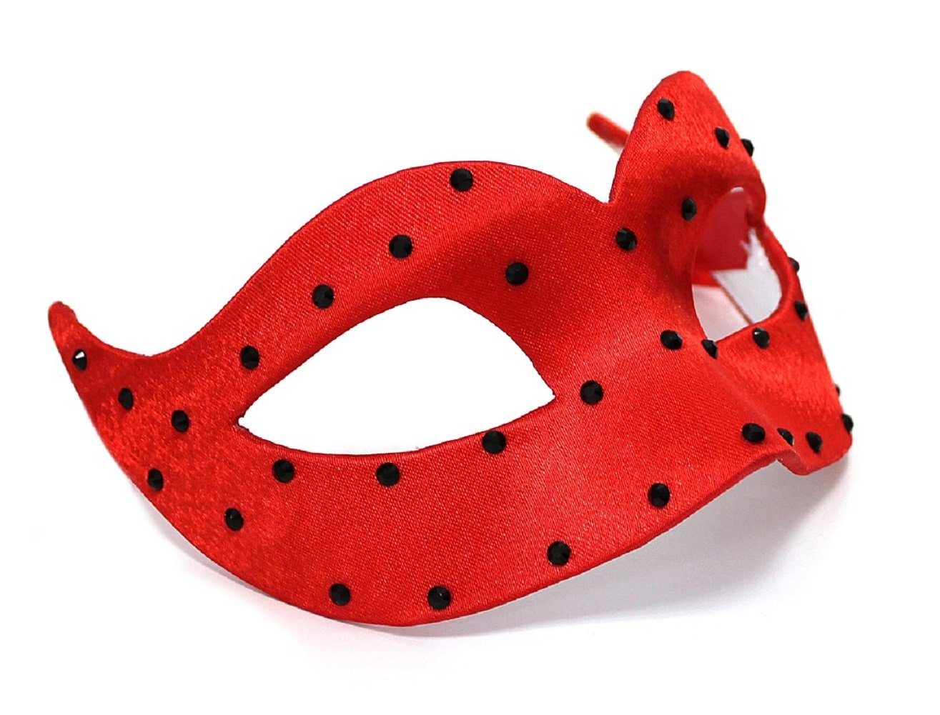 Carta Alta Venetian Masks Verkleidungsmaske Original Venezianische Maske Damen Colombina Pois rot mit Strasssteinen besetzt, Hergestellt in Venedig