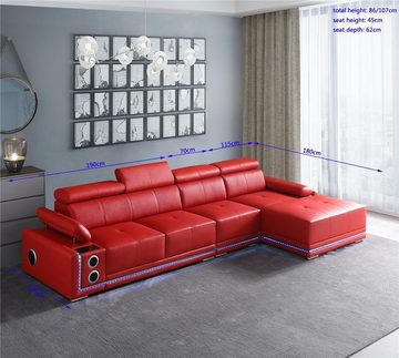 JVmoebel Ecksofa Couch Beleuchtete Leder Ecksofa L Form Sound Led Boxen, Made in Europe