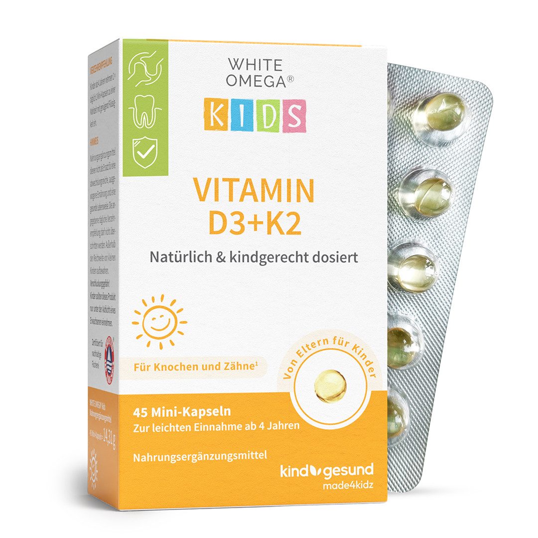 Vitamin D3+K2 für Kinder mit Omega-3 - WHITE OMEGA® Kids Kapseln