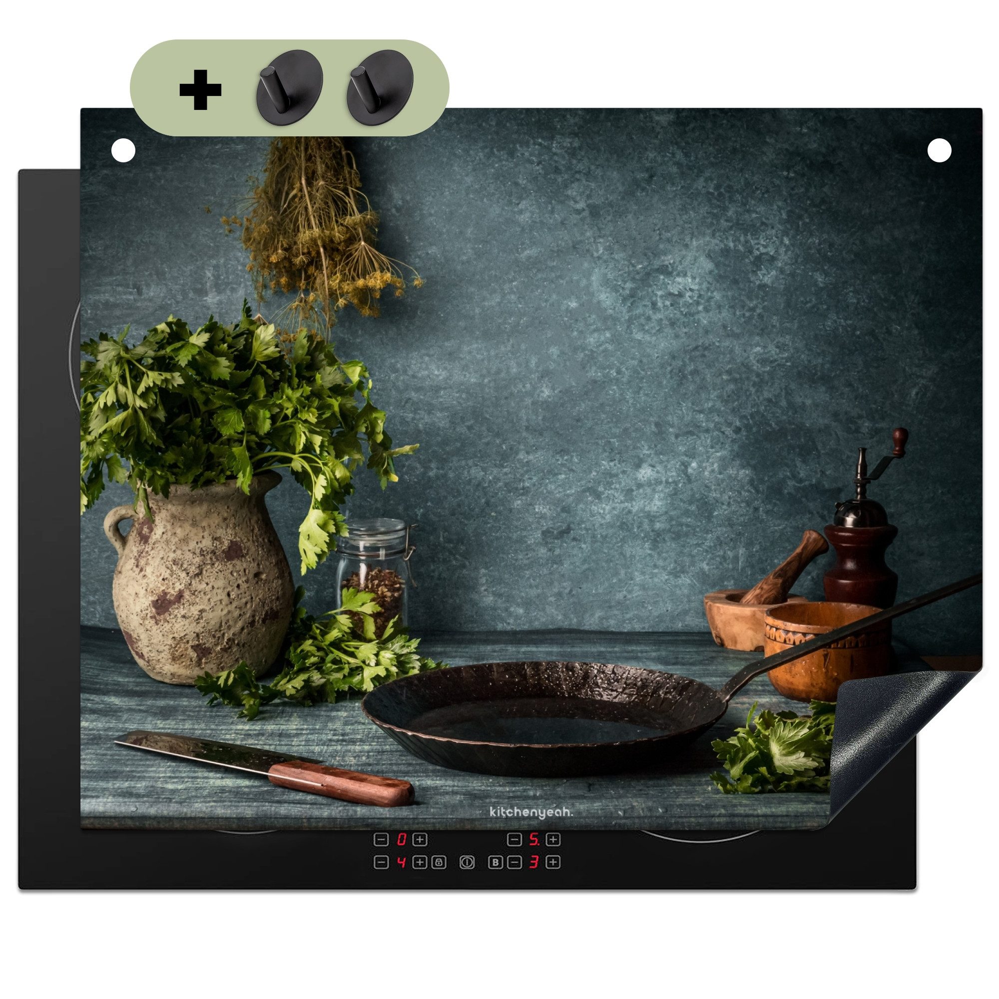 KitchenYeah Küchenrückwand Kräuter - Stilleben - Gewürze, (1-tlg), Herdabdeckplatten Ceranfeld, Induktionsschutz, Spritzschutz, 65x55 cm