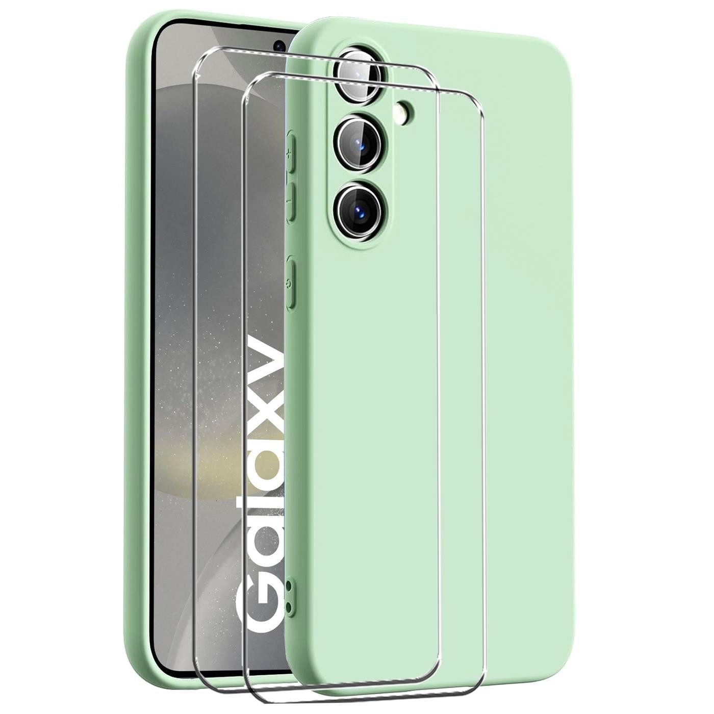 CoolGadget Handyhülle Grün als 2in1 Schutz Cover Set für das Samsung Galaxy A55 5G 6,6 Zoll, 2x Glas Display Schutz Folie + 1x TPU Case Hülle für Galaxy A55 5G