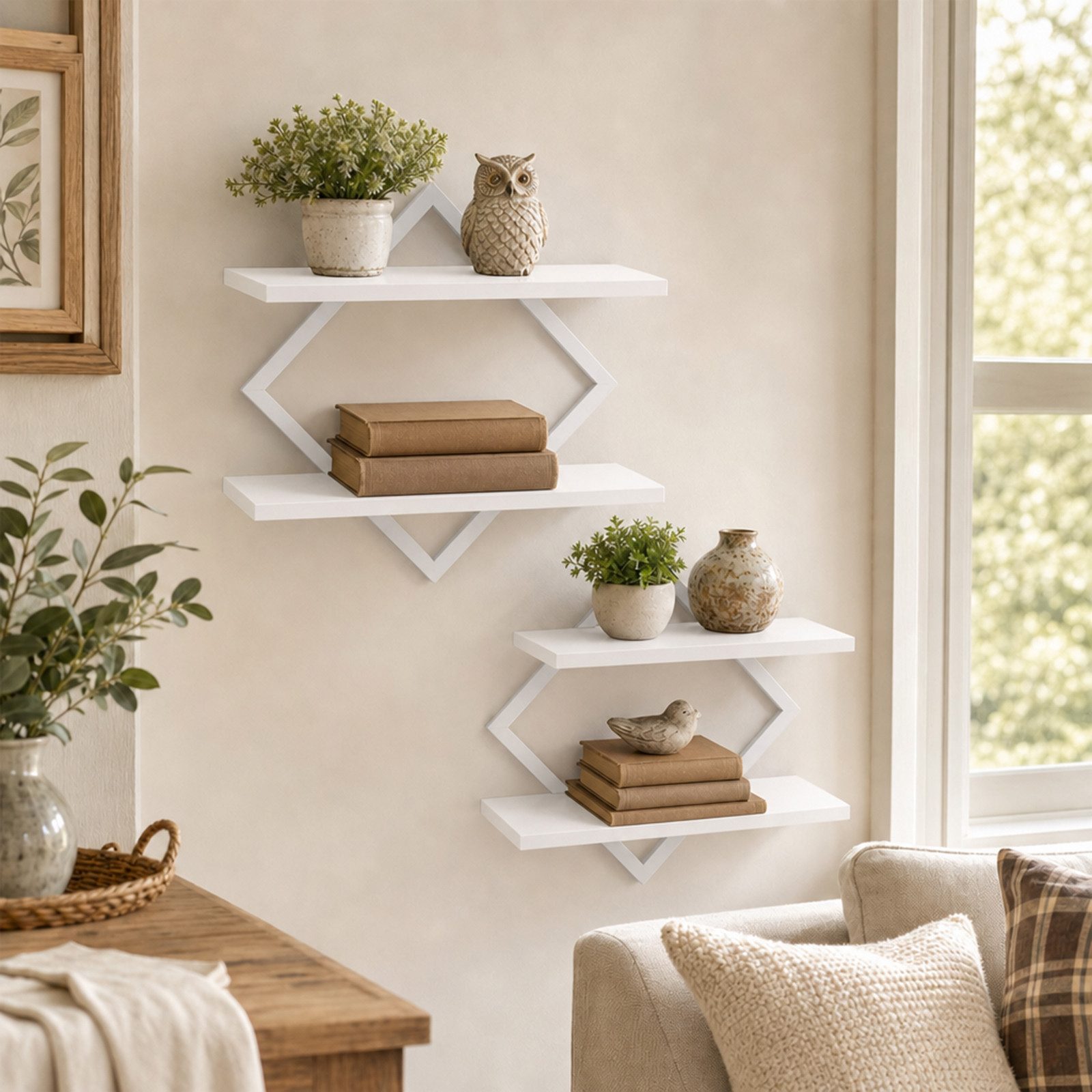 JEOBEST Wandboard Schweberegal,Regalbrett,Dekorativ Regale, 2-stöckige Hängeregale, (2-tlg., 38 cm) Holz und Metall, für Wohnzimmer, Küche