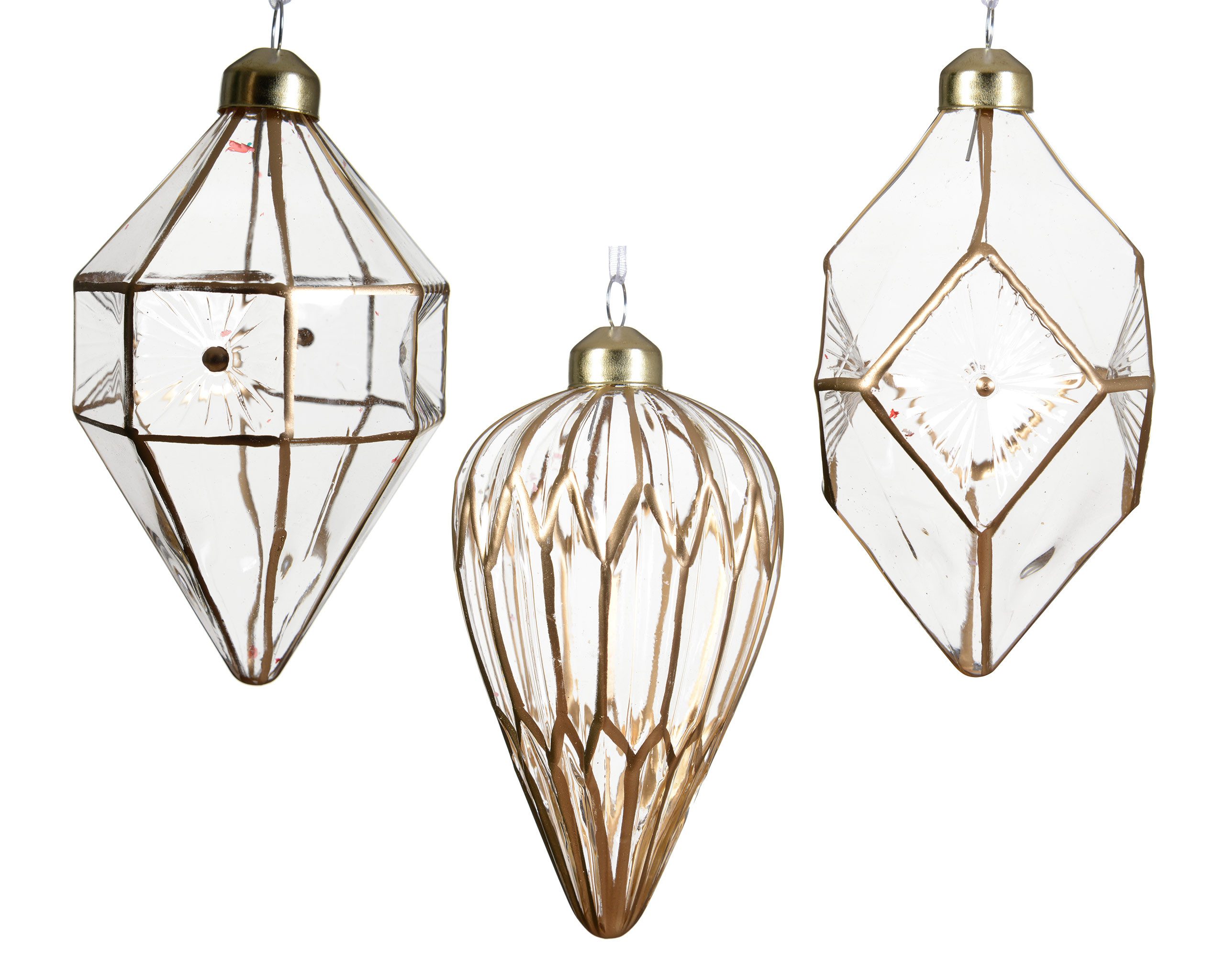 Kaemingk Christbaumschmuck, Christbaumschmuck Glas 12cm Diamanten 12er Set Klar Transparent / Gold