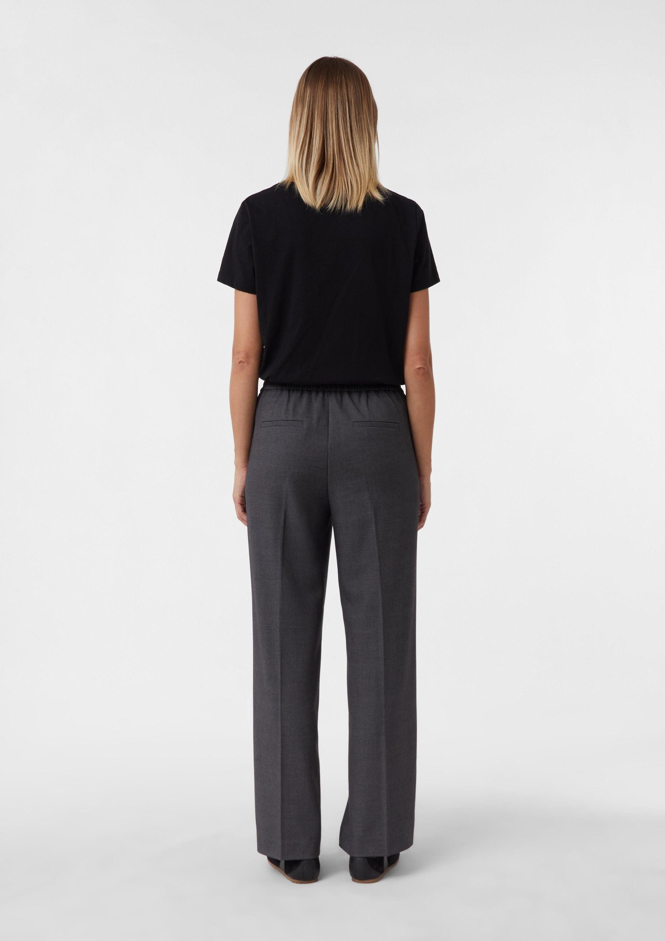 comma Chinos Hose Melierte Wide-Leg-Hose mit Elastikbund
