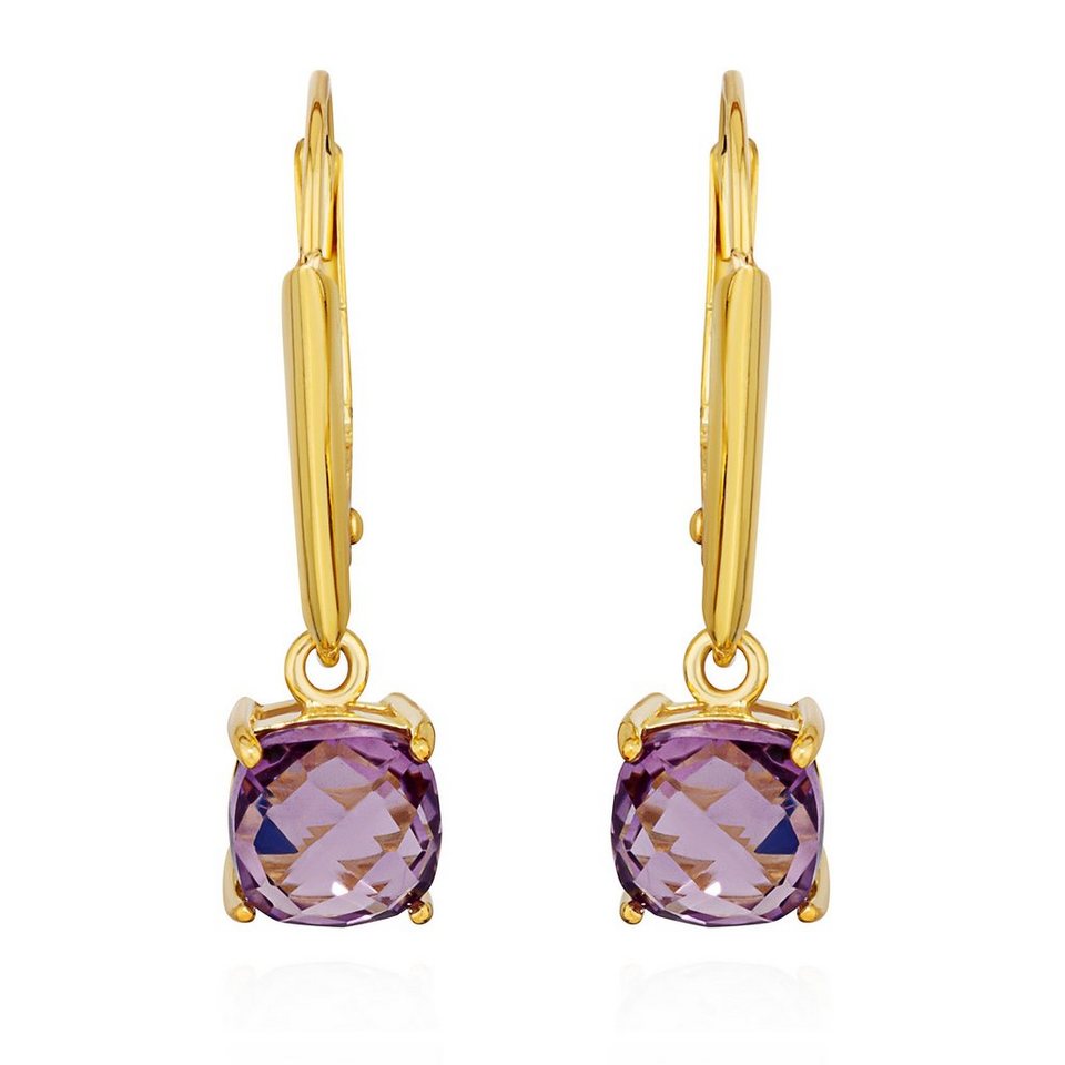 NKlaus Paar Ohrstecker Paar Ohrhänger 333 Gelbgold 8 Karat 6x6mm echt  Amethyst Damen Goldohrr