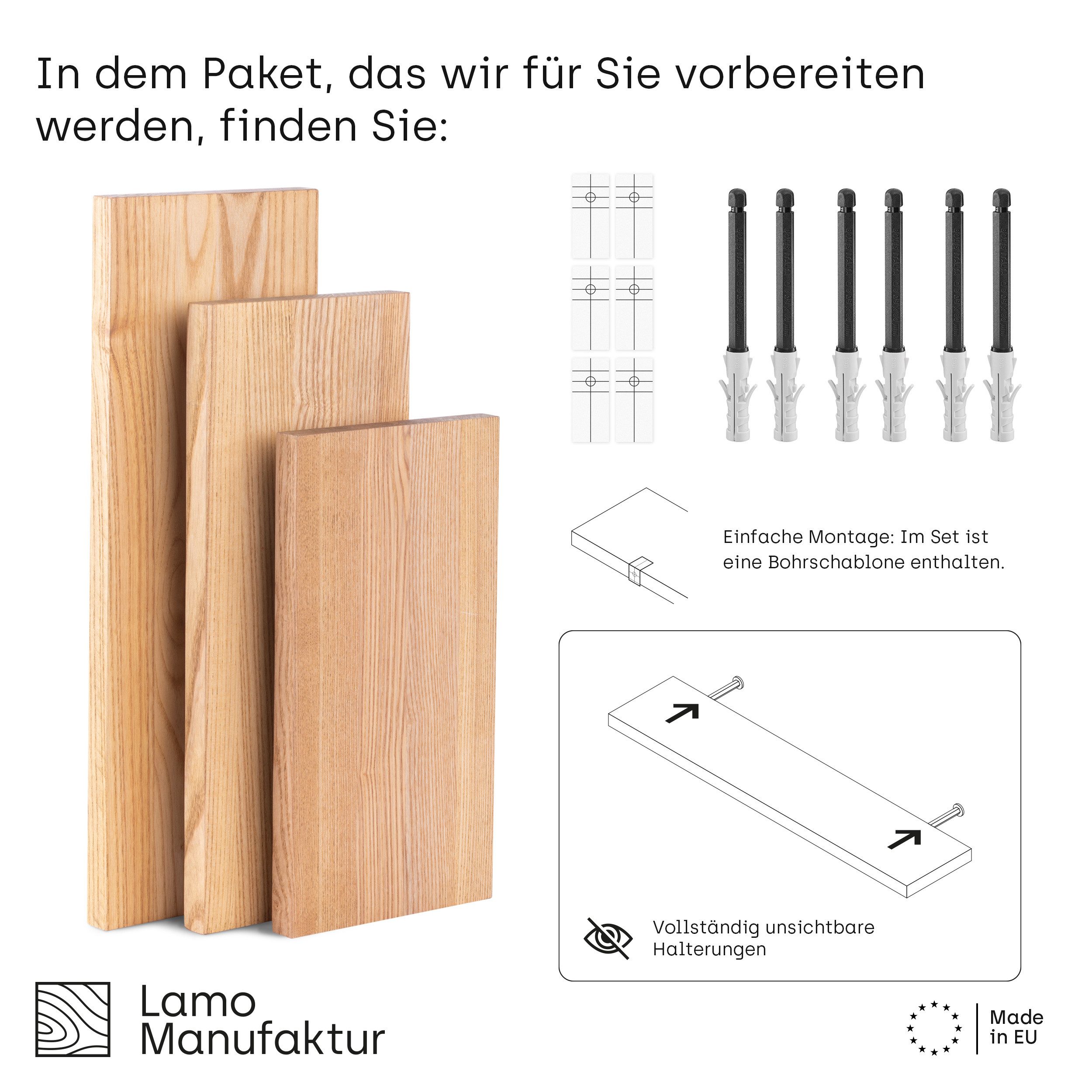 LAMO Manufaktur Wandregal LAMO Manufaktur 3 Stück Wandregal aus Holz 42/36/ günstig online kaufen