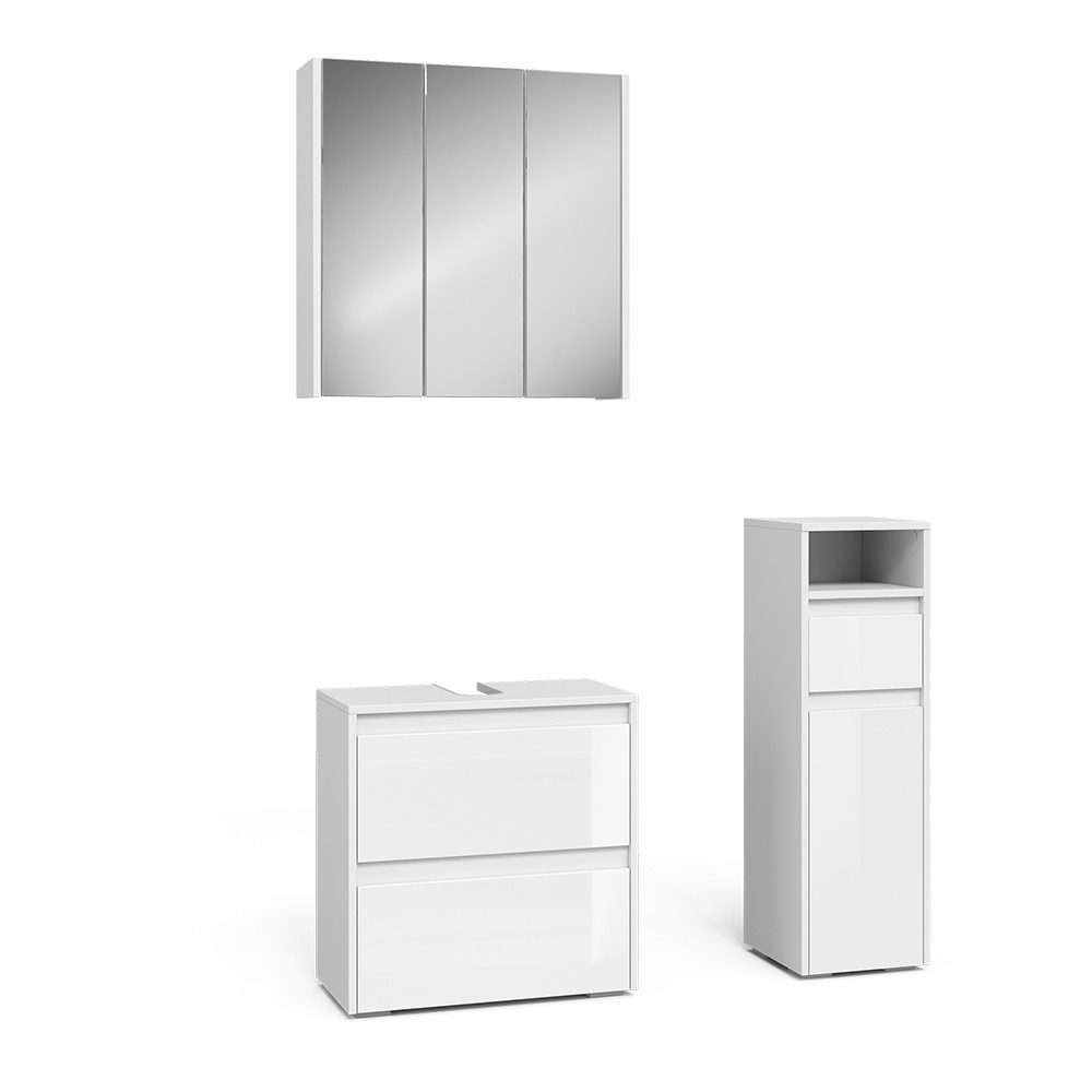 Vicco Badmöbel-Set Majest, Weiß/Weiß Hochglanz, 3 Teile, (3-St., 3er Set)